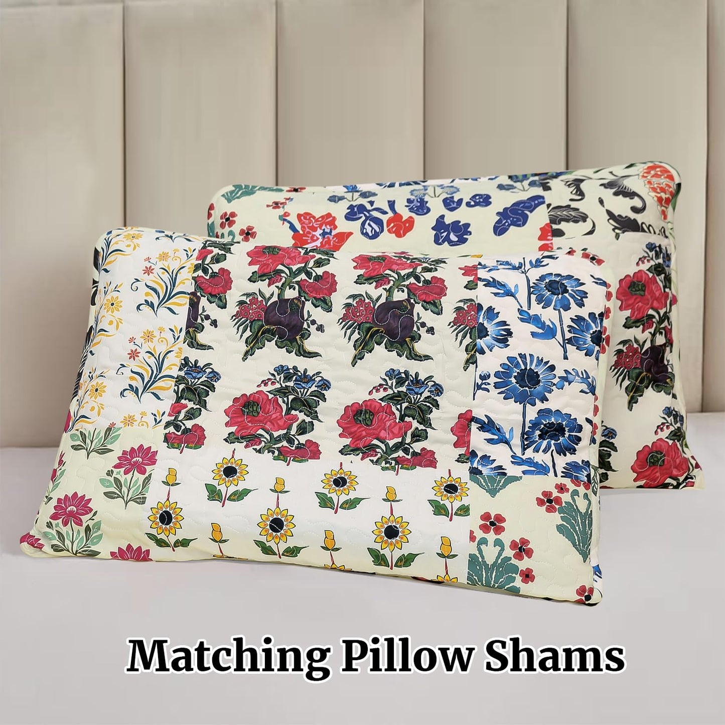 Benlarky Patchwork Quilt Set Queen Size 3 Pieces Set Quilts Block Print Bohemian Bedspread Coverlet Set for All Season Reversible Boho Bed Cover Bedding Set 1 Quilt and 2 Pillow Shams, 96" x 92"