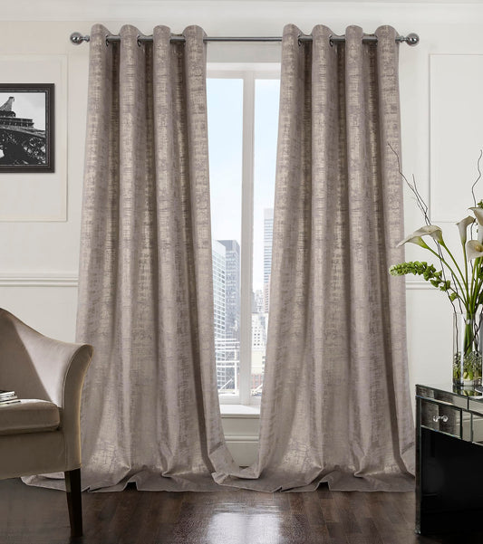 always4u Champagne Soft Velvet Curtains 108 Inch Length Long Luxury Bedroom Curtains Gold Foil Print Window Treatments for Living Room Bedroom Set of 2