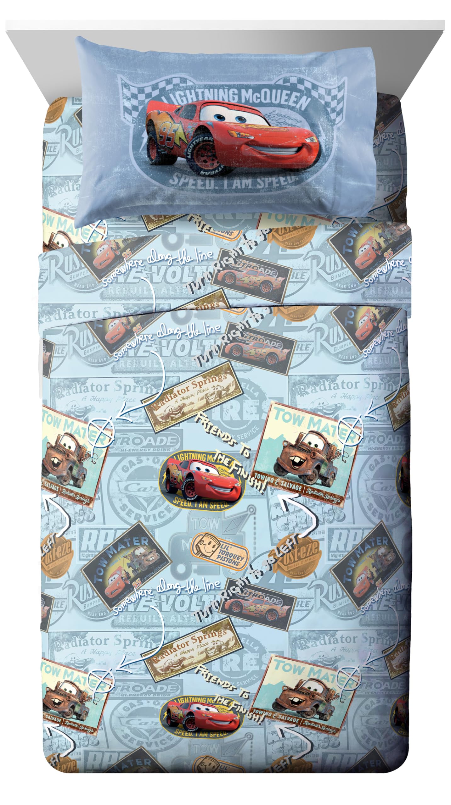 Jay Franco Kids Sheet Set with Fitted, Flat Sheets & Pillow Cover - Ultra-Soft Bedding with Pillowcase for Room Decor, Multi - Cars, 4 Piece Full