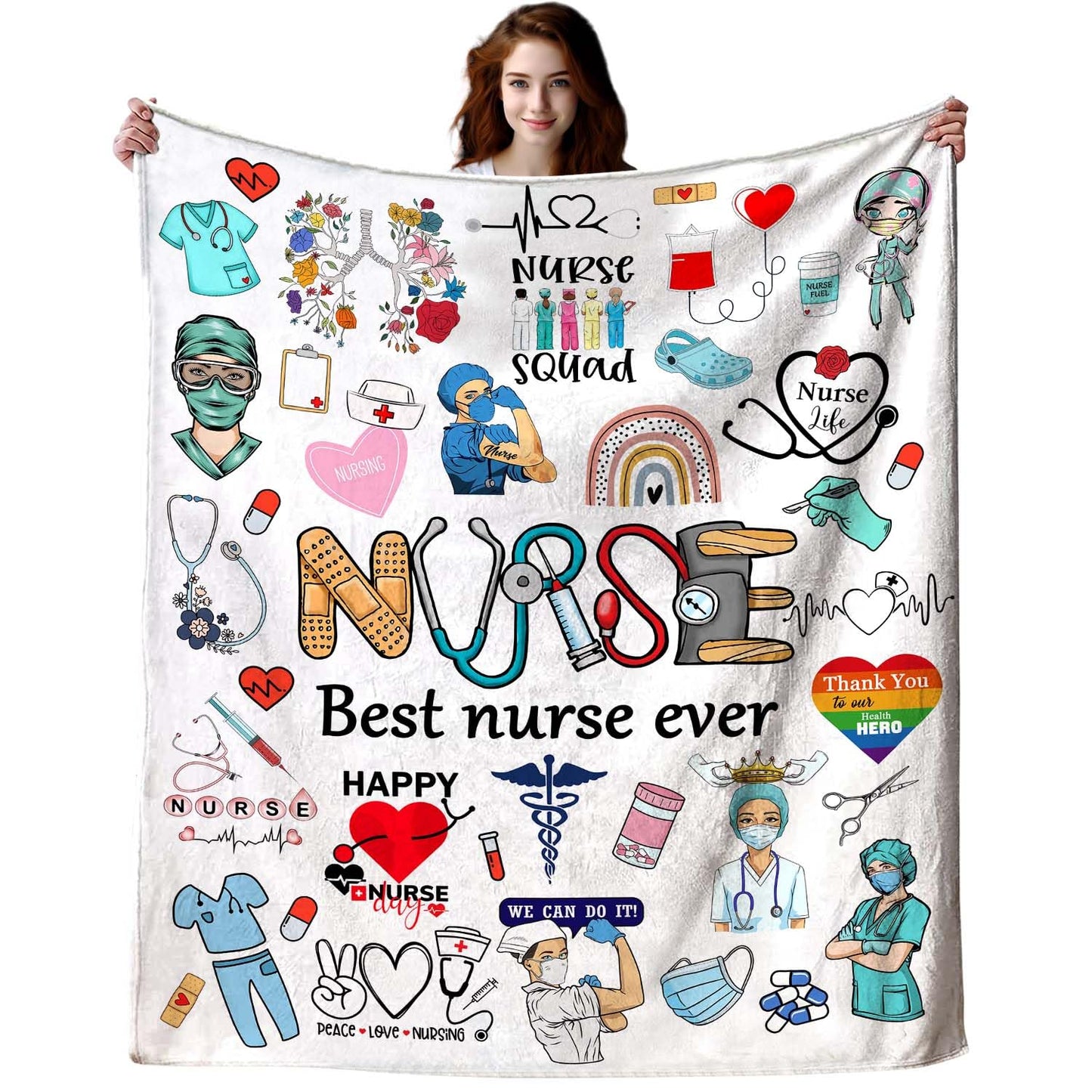EYENORA Nurse Blanket Nursing Practitioner Gifts Throw Blanket Nursing Student Graduation Nurse Week Day Gifts for Sofa Bed Chair 50"X40"