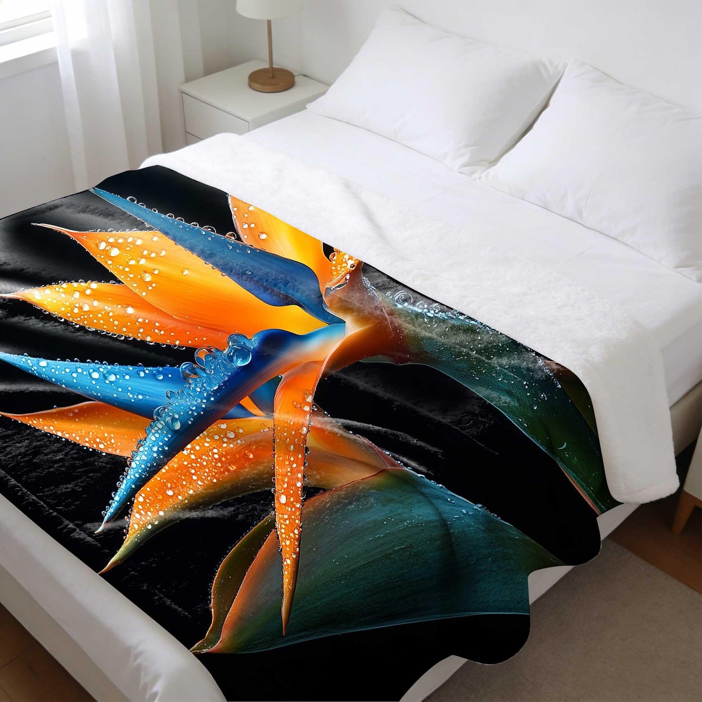 GXYAOYZG Paradise Throw Blanket Tropical Flower Print Throw Orange Blue Black Floral Design Still Life Soft Cozy Flannel Blankets for Couch Sofa Bedding Chair Home Decor Exotic Gifts (49" x 59")