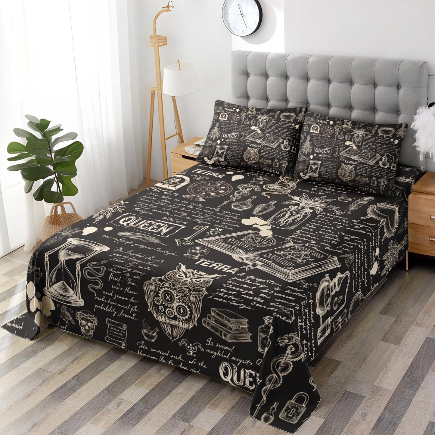 Pamnest Full Size Bed Sheet Sets, Gothic Chemistry Science Soft Microfiber 4 Pcs Bedding Sets for Adults Bedroom Bed Decor, Goth Dark Academia Bedding Flat, Fitted Sheet and 2 Pillowcases