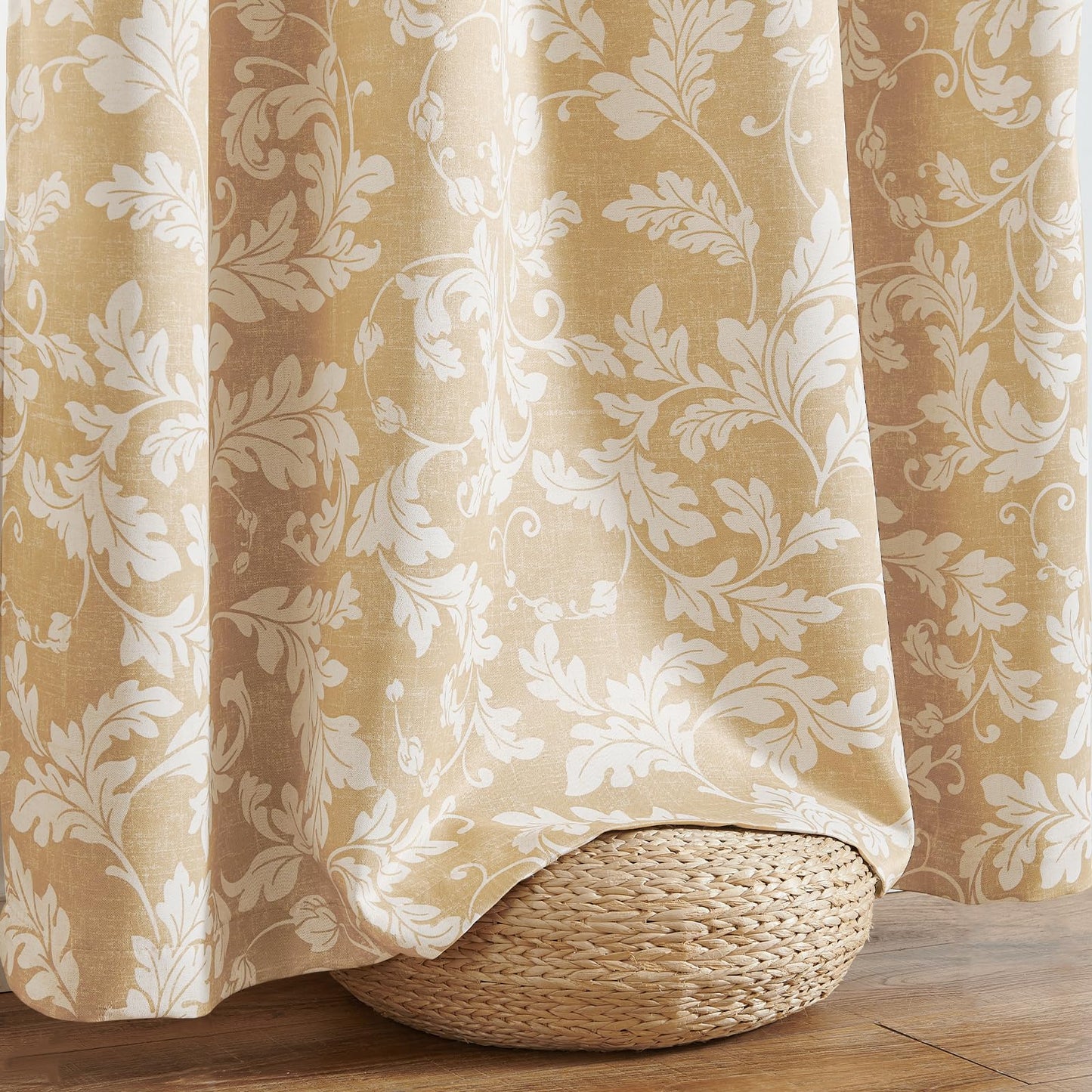jinchan Vintage Curtains 84 Inch Long Cream Scroll Leaf Gold Curtians for Living Room Bedroom Room Darkenign Drapes Thermal Insulated Classic Traditional Privacy Grommet Top 2 Panels
