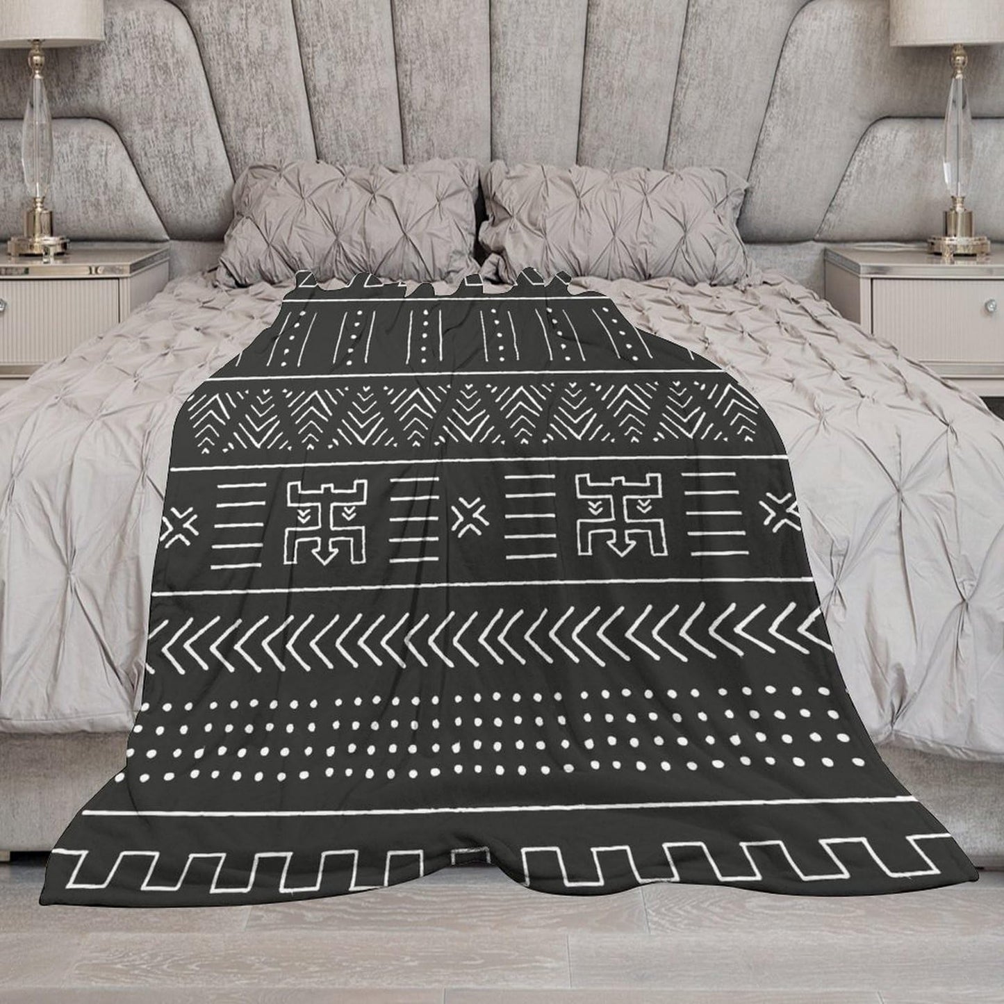 ZhiRain African Traditional Geometric Throw Blanket Black and White Tribal Ethnic Blanket for Sofa Bed Couch Chair Or Dorm 50"x60"