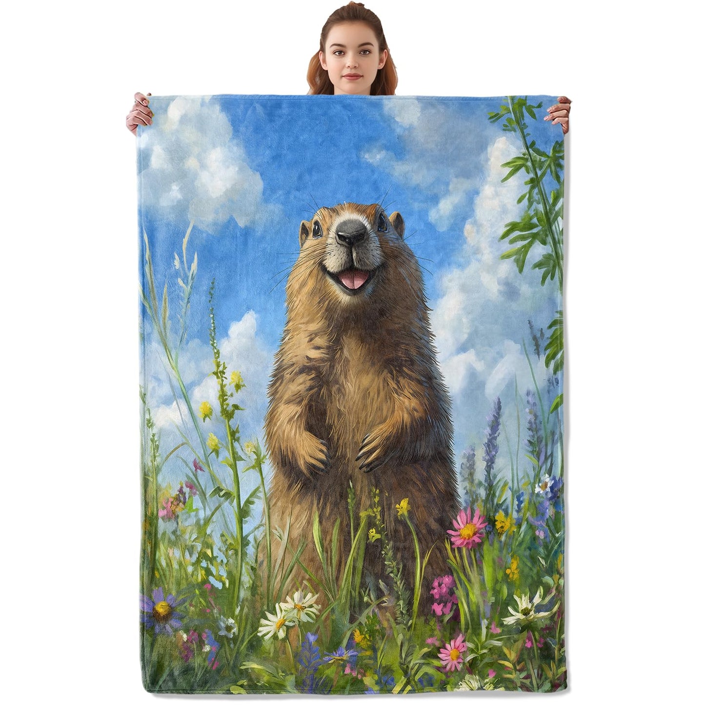 Kibue Adorable Capybara & Wildflower Blanket - Soft & Cozy Flannel Plush Lightweight Throw Blanket for Travel, Office, Bedroom, Sofa - Warm Decor for Adults Kids Women Men 60"×50"