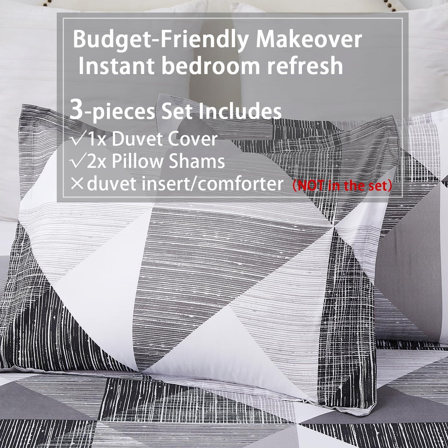 Vaulia Soft Microfiber Duvet Cover Queen Size, Modern Grey Geometric Print Pattern Design All Season, 3-Piece Set with 1 Duvet Cover 2 Pillow Shams