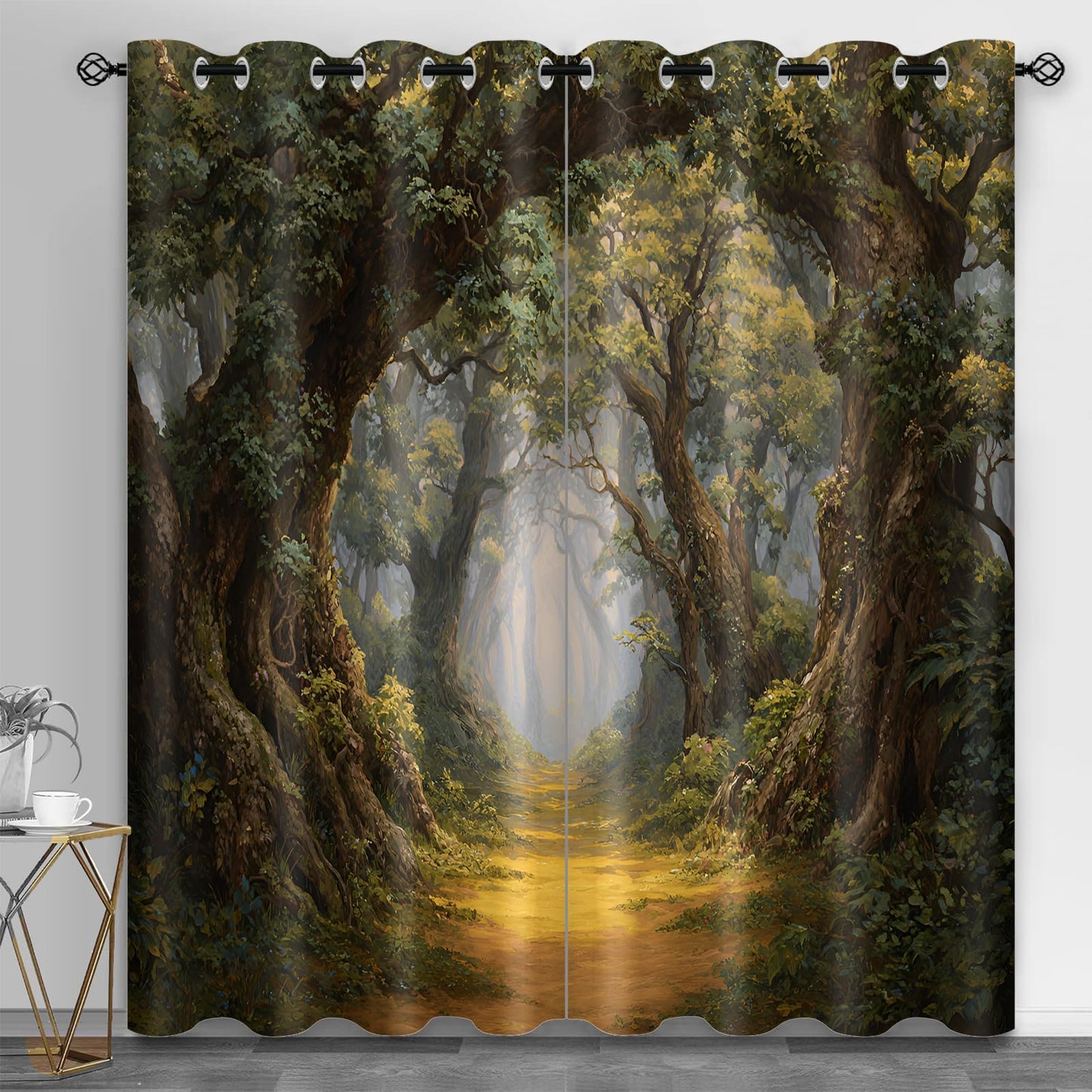 JAXIUOF Forest Blackout Curtains for Bedroom, Jungle Curtains 63 Inch Long 2 Panels Woodland Drapes, Grommet Top Window Treatments for Living Room Kitchen Decor