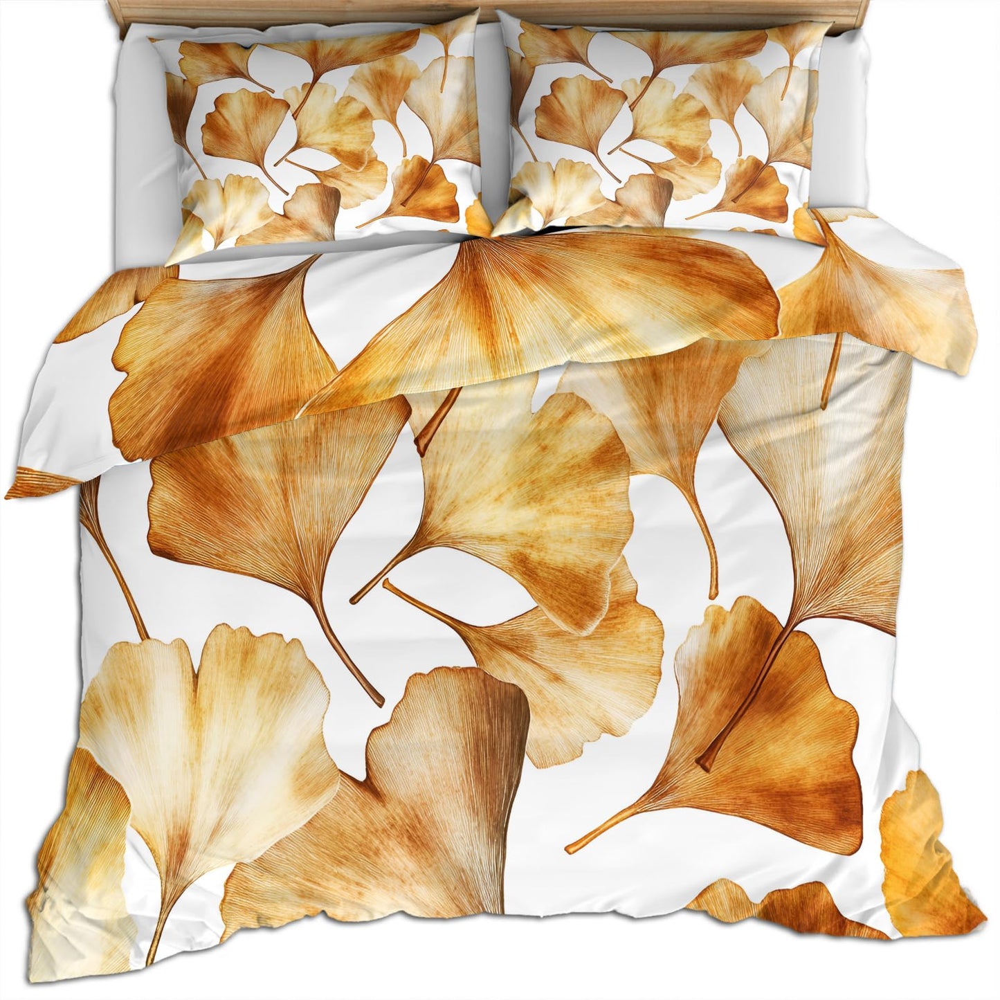 PAISUOQ Leaf Duvet Cover Full Size, Ginkgo Biloba Bedding, 3 Piece, Soft Microfiber Patterned Comforter Cover with Zipper Ties & 2 Pillowcase, Autumn Leaves Bedroom Decor & Gifts