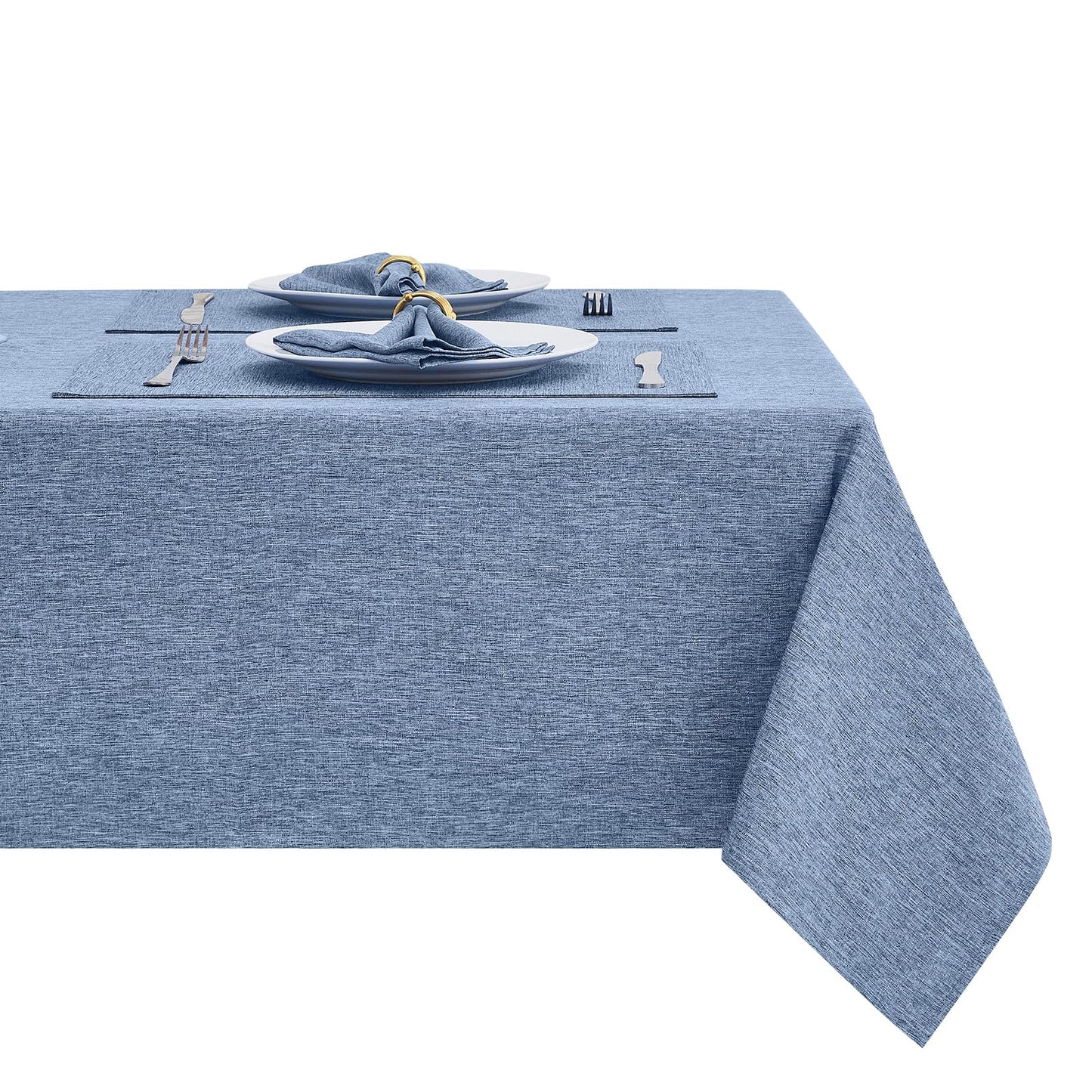 HomeJoy Rectangle Table Cloth Linen Farmhouse Stainproof Waterproof Washable Polyester Oblong Rectangular Fabric Table Cover for Kitchen Dining Dinner(Denim Blue/52x70 Inch)