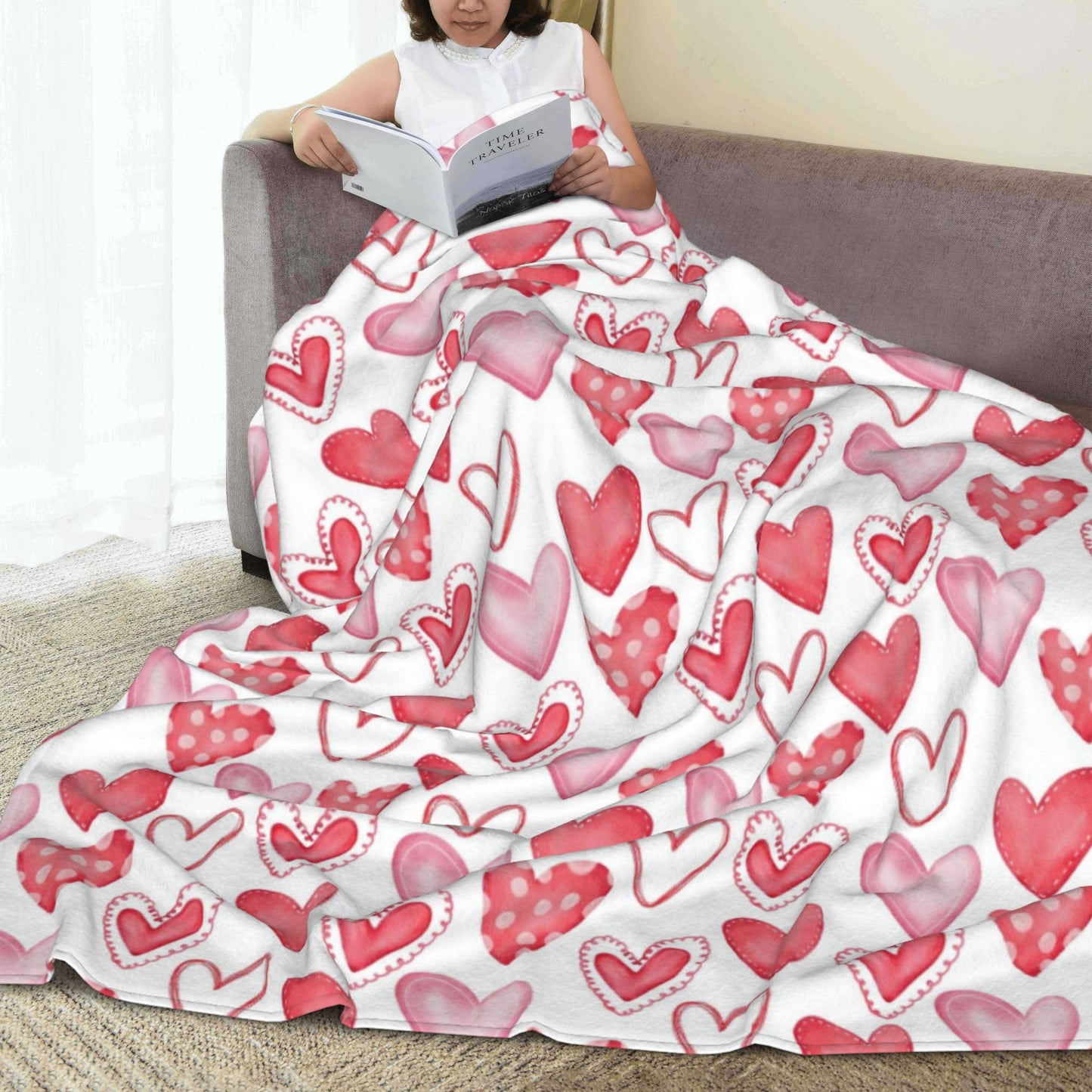 Love Heart Throw Blanket Soft Plush Heart Lightweight Flannel Blanket for Sofa Bed Couch Chair 60x80 inches
