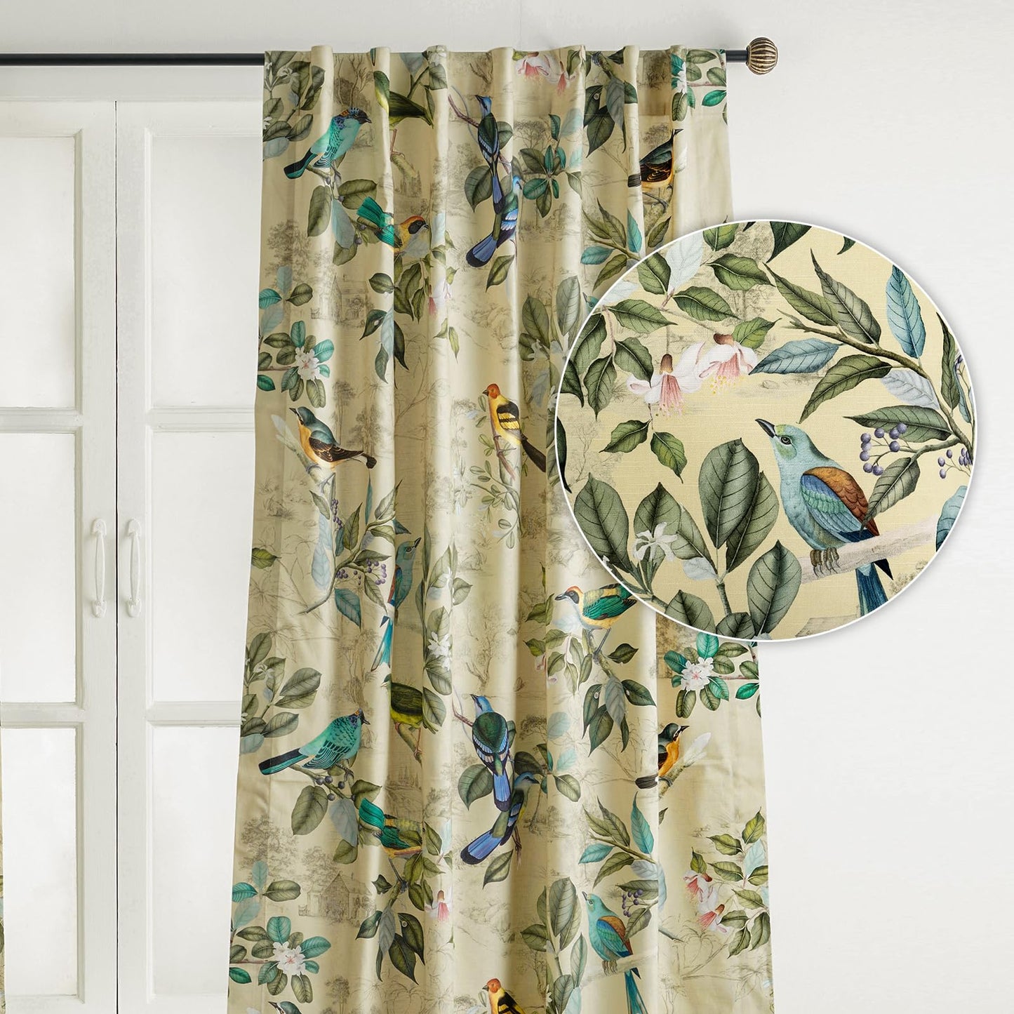 Maison d' Hermine Curtains for Living Room 100% Cotton 96 inch Length One Panel Light Filtering Curtains for Windows with Rod and Loop Pockets (Solstice - Garden Glade, 50" W x 96" L)