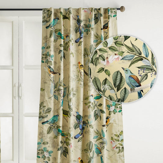 Maison d' Hermine Curtains for Living Room 100% Cotton 96 inch Length One Panel Light Filtering Curtains for Windows with Rod and Loop Pockets (Solstice - Garden Glade, 50" W x 96" L)