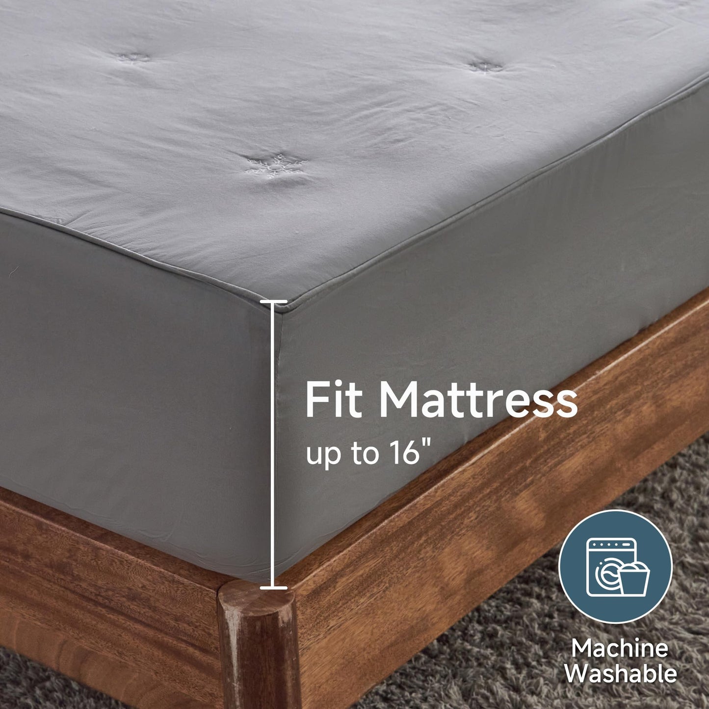 Simple&Opulence Queen Size Mattress Pad Protector, 100% Cotton Top Cooling Breathable Quilted Mattress Cover Fitted Sheet Stretches up to 16 Inches Deep Pocket Non Slip Soft Bed Pad Topper-Dark Grey