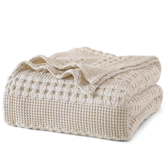 PHF 100% Cotton Waffle Blanket King Size for Bed, Lightweight Breathable and Soft for Summer, Luxury Aesthetic Waffle Weave Blanket for Home Decor & Gifts for Women, 108"x90", Light Taupe/Oatmeal