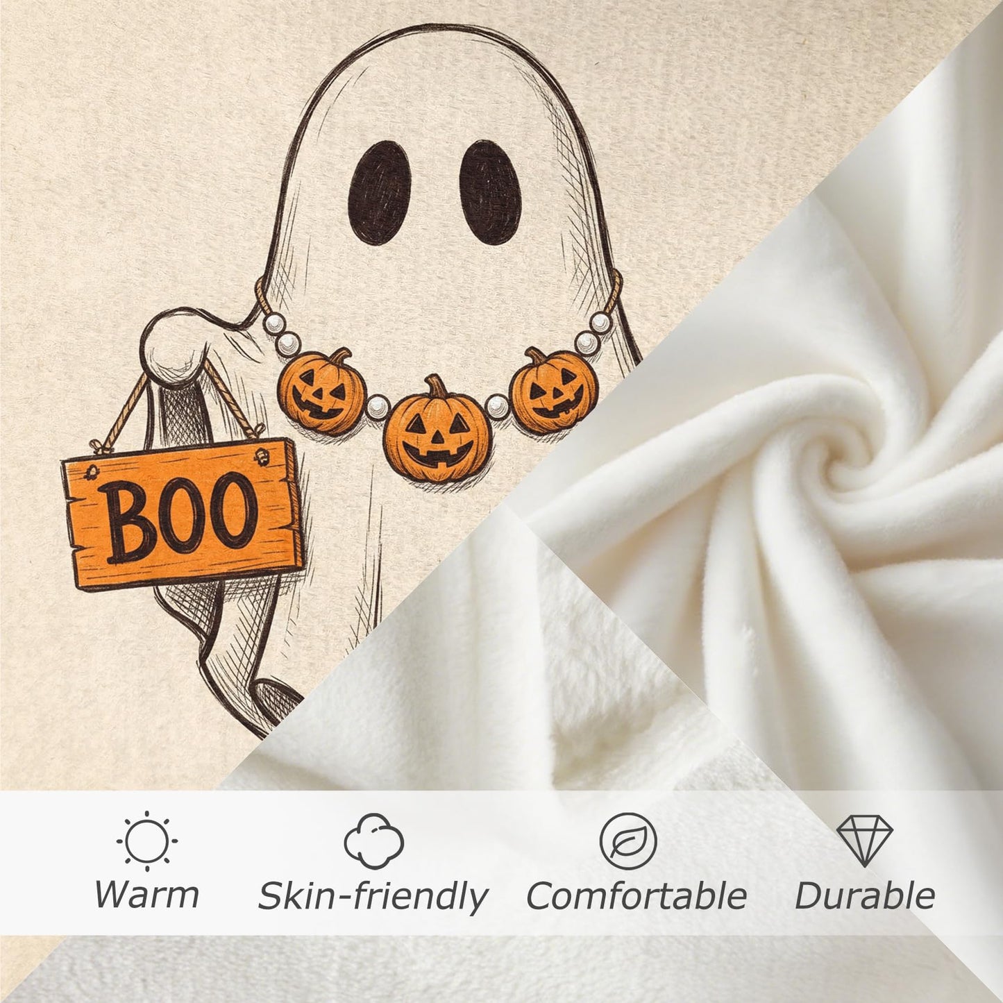 GEDAEUBA Ghost Gifts for Kids - Halloween Pumpkin Boo Fleece Blanket Throw, Soft Cozy Blankets & Throws for Couch, Bed, and Sofa, 50x60 inches