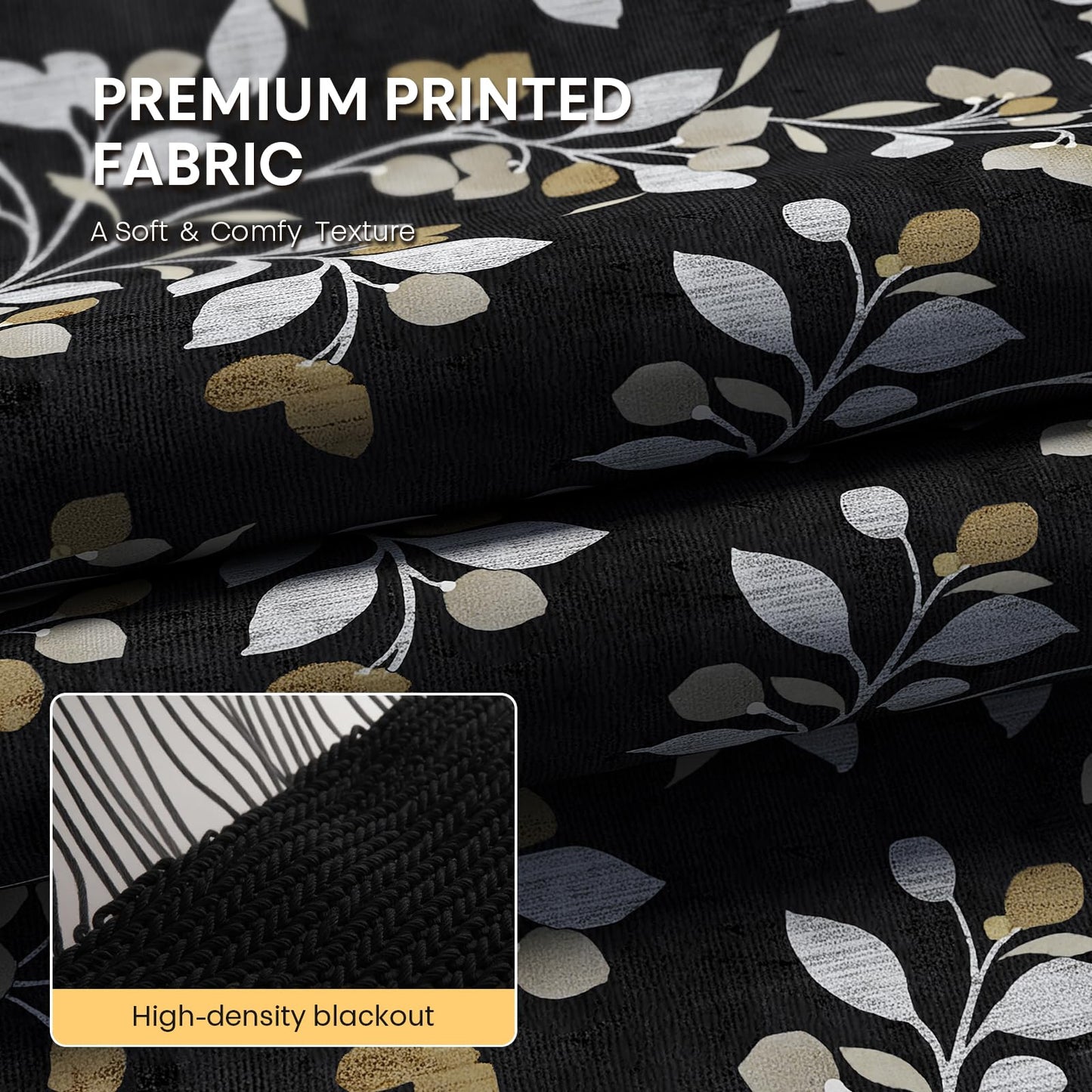 MIMUNULUX Vintage Floral Vine Leaf Print Blackout Grommet Curtains 84 Inch 2 Panels for Bedroom Living Room Improve Sleep Quality Protect Privacy Darkening Drapes Farmhouse (52" W x 84" L) Black