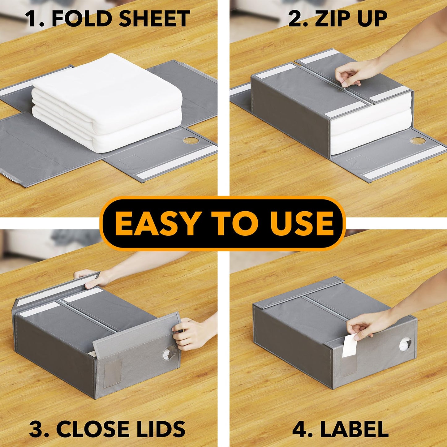 SpaceAid 5 Pack Bed Sheet Organizers and Storage, Foldable Sheet Organizer for Linen Closet, Sheets Set Folder Keeper with Window XL (Queen & King Size) Organizing Bedding Container, Gray