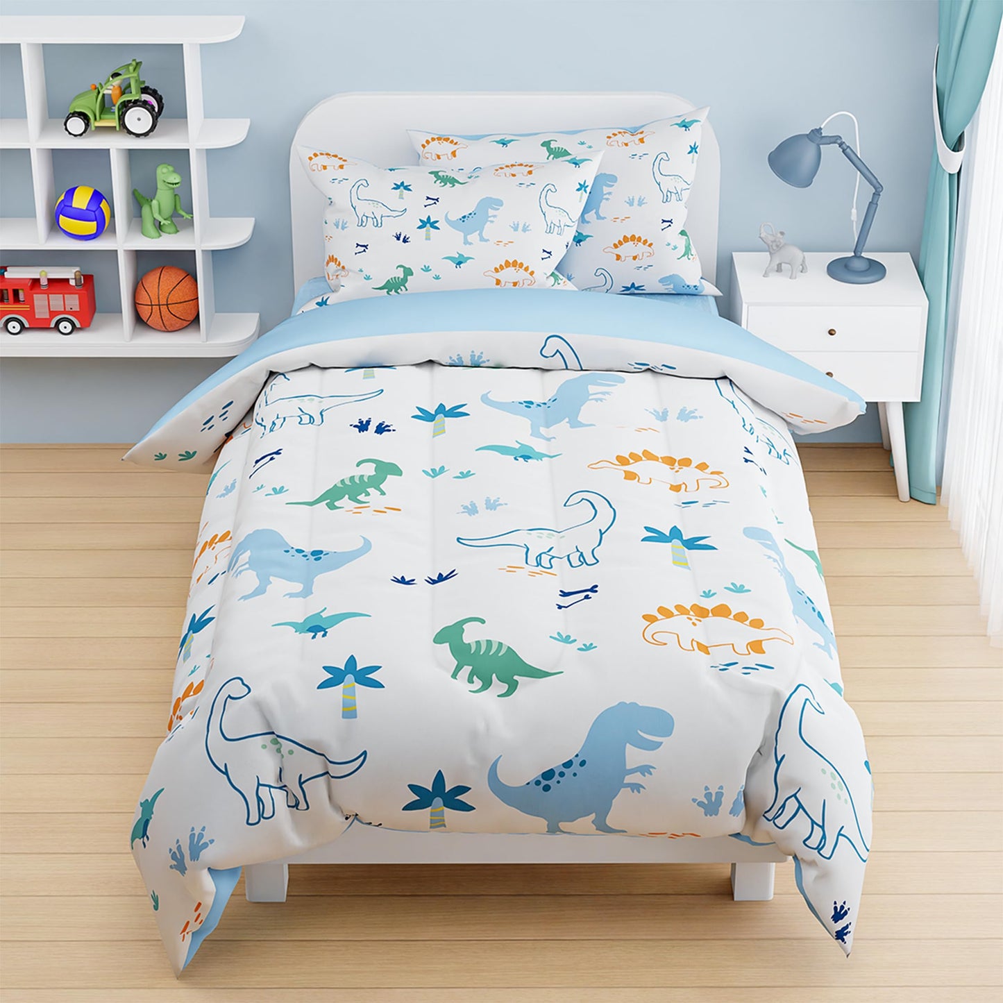SANDJEST Dinosaur Duvet Cover Sets Full Size for Kids Boys, Incude 1 Polyester Comforter Cover 80x90 Inches and 2 Pillowcases 20x26 Inches, Comforter Not Included, Gift for Christmas Birthday