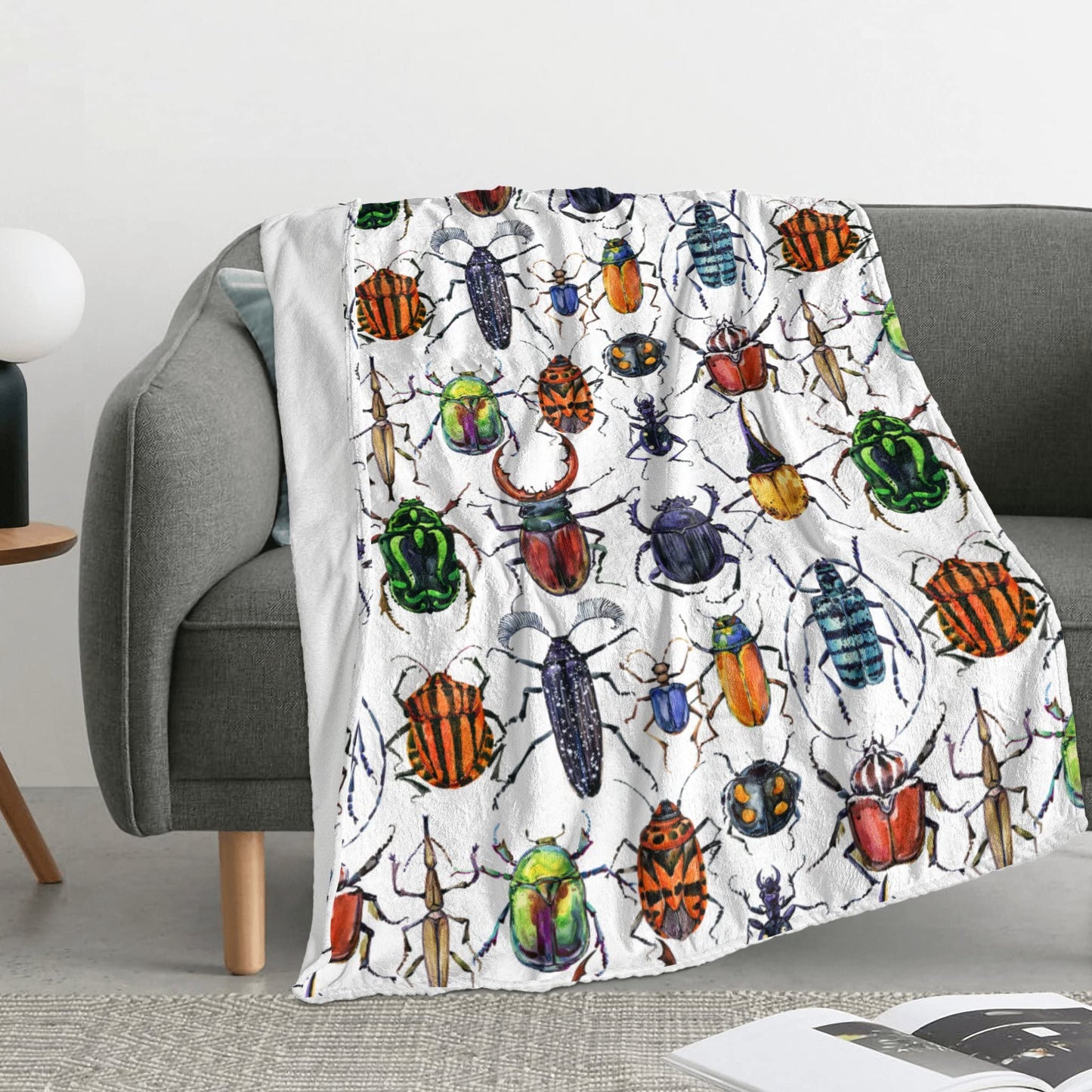 Colorful Beetle Insect Print Blanket 60"x80" - Ultra Soft Flannel Fleece Throw for Adults & Kids, Bug Lover Gift, Cozy Lightweight Blankets for Couples & Children, All-Season for Bed/Couch/Camping