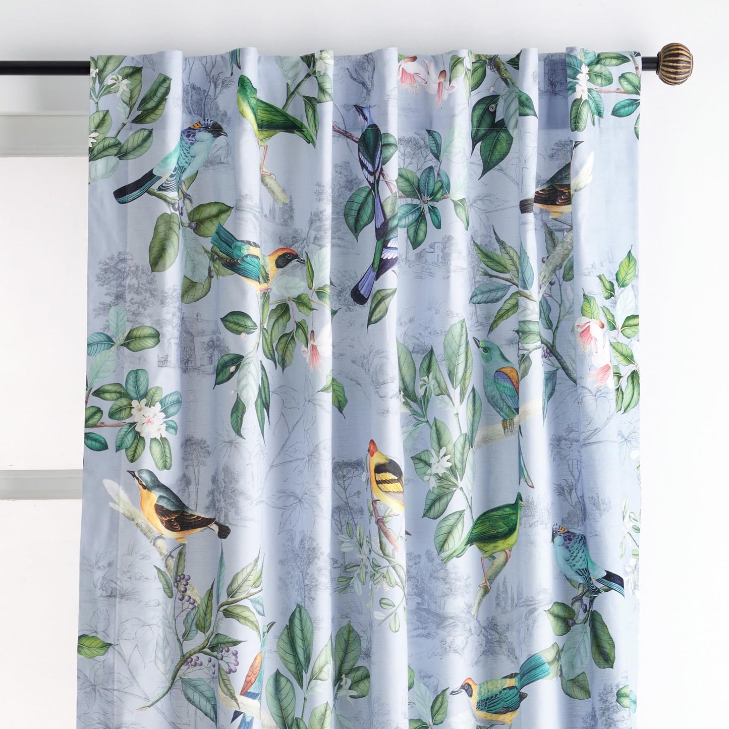 Maison d' Hermine Curtains for Living Room 100% Cotton 96 inch Length One Panel Light Filtering Curtains for Windows with Rod and Loop Pockets Spring Summer (Solstice - Fair Blue, 50" W x 96" L)