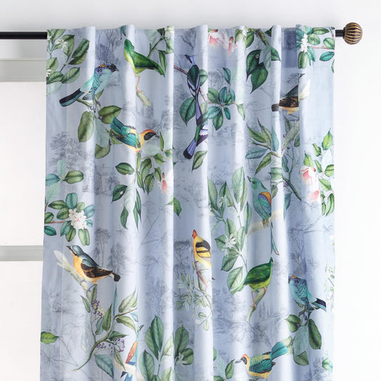 Maison d' Hermine Curtains for Living Room 100% Cotton 96 inch Length One Panel Light Filtering Curtains for Windows with Rod and Loop Pockets Spring Summer (Solstice - Fair Blue, 50" W x 96" L)