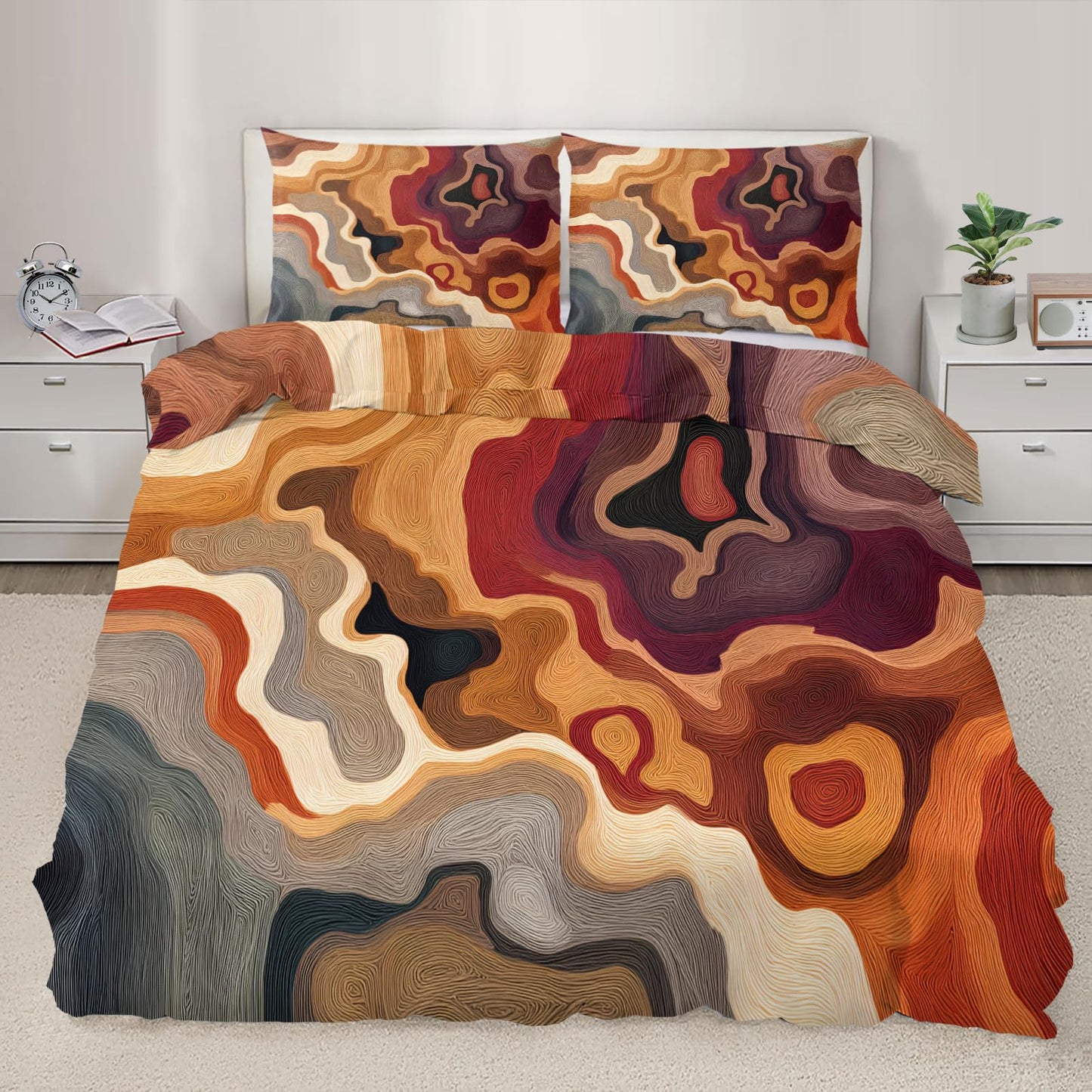 ZAOMIR Fall Abstract Duvet Cover Twin Size, Abstract Bedding Set 3 Piece, Grey Brown Patterned Comforter Cover with Zipper Soft Microfiber, 2 Pillowcases