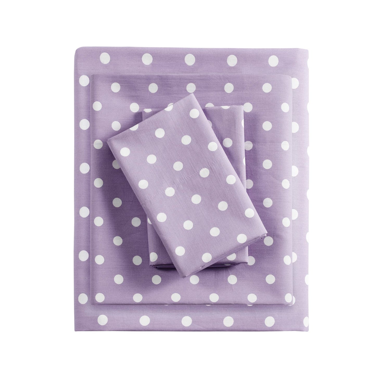 Intelligent Design Purple Twin Size Sheet Sets Kids Polka Dot Sheets for Girls 100% Cotton Percale Soft Flat and Fitted Sheet, Pillowcase, Breathable All Season Bed Set, Fits up to 14" Mattress
