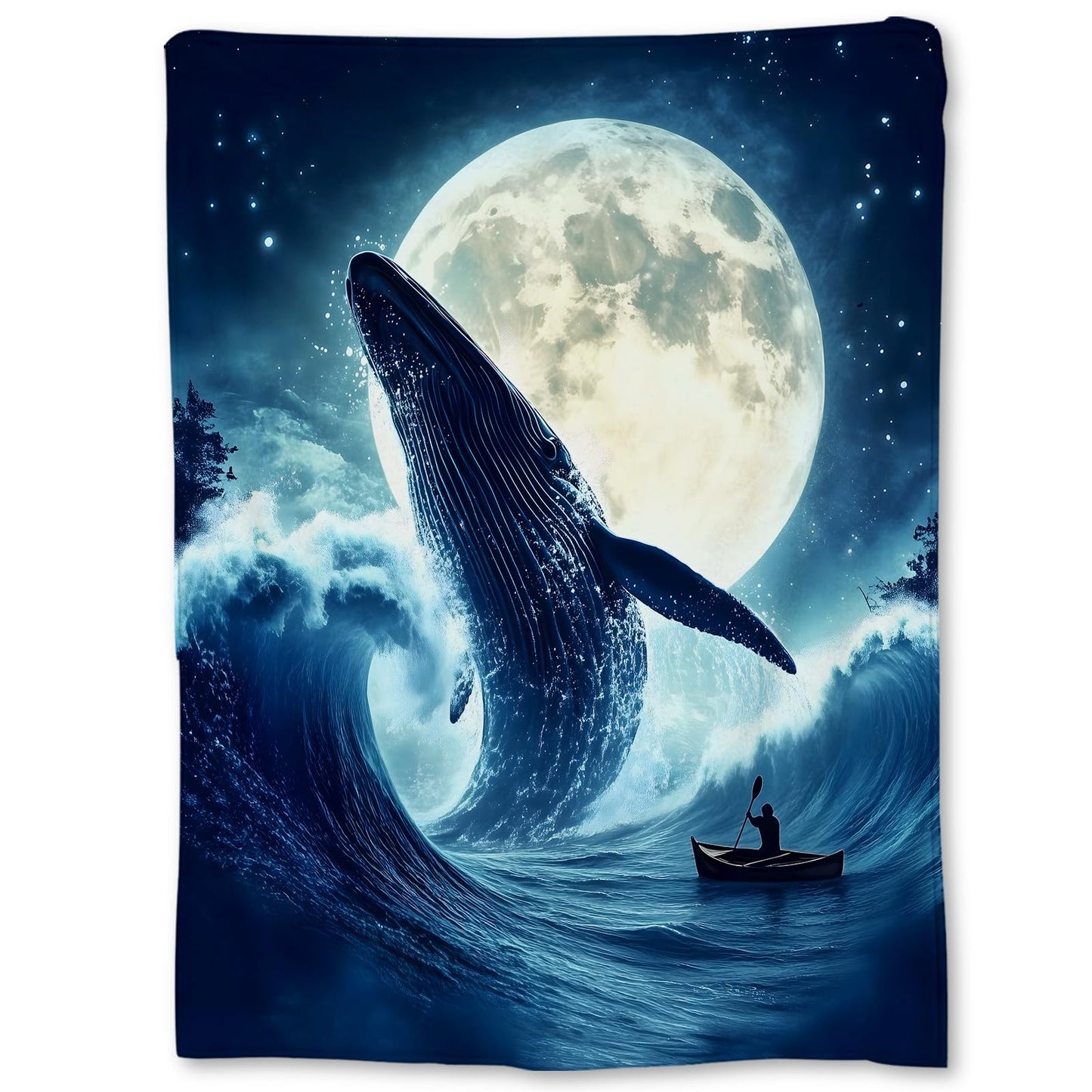 Ti Caldi Whale and Moon Blanket, Soft Cozy Flannel Marine Throw Blanket for Adults Kids Men Women, Lightweight Warm Fuzzy Blankets for Couch, Bed, Travel & Home Decor 60×50 in