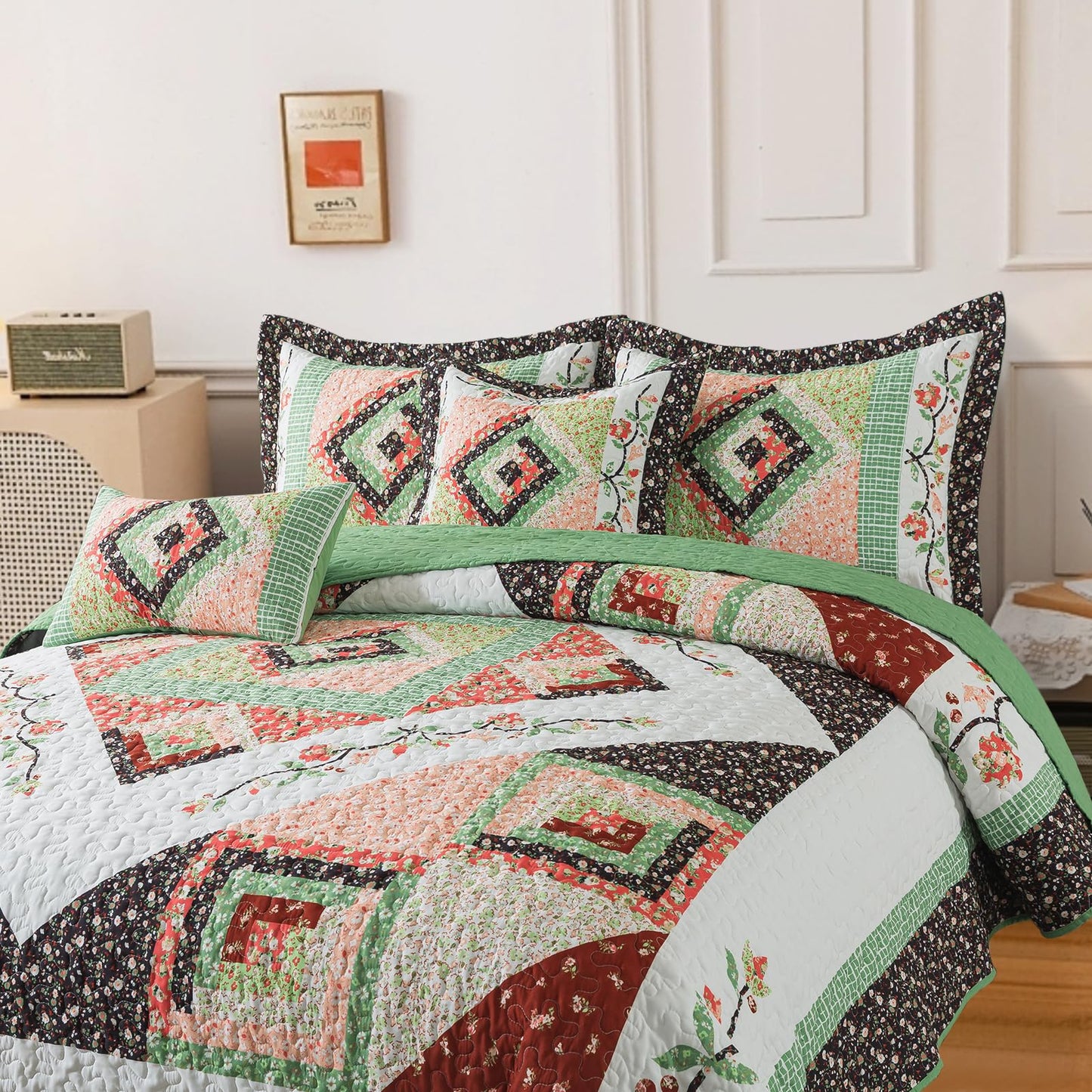 BEDIFANY King Size Comforter Set - Lightweight Cotton Filling Bedspread King Size (98 x 106 inch) - Comfortable Farmhouse Quilt Bedding Sets for Bed Decorations - All Seasons, 3 Pieces