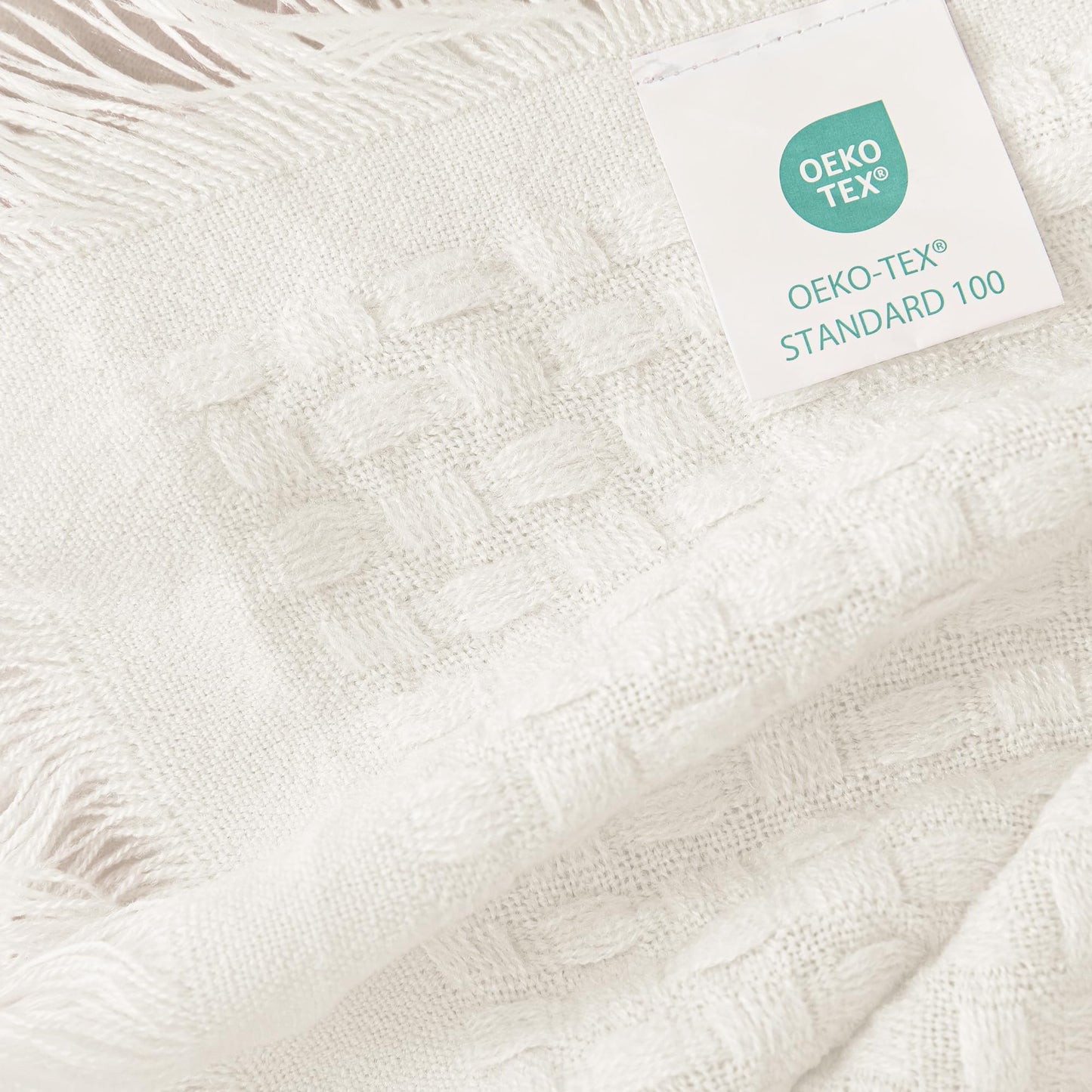 Exclusivo Mezcla Knit Throw Blanket with Fringes for Couch, Reversible Super Soft and Warm Woven Throw for Summer, Home Decor, 50"x60", Ivory