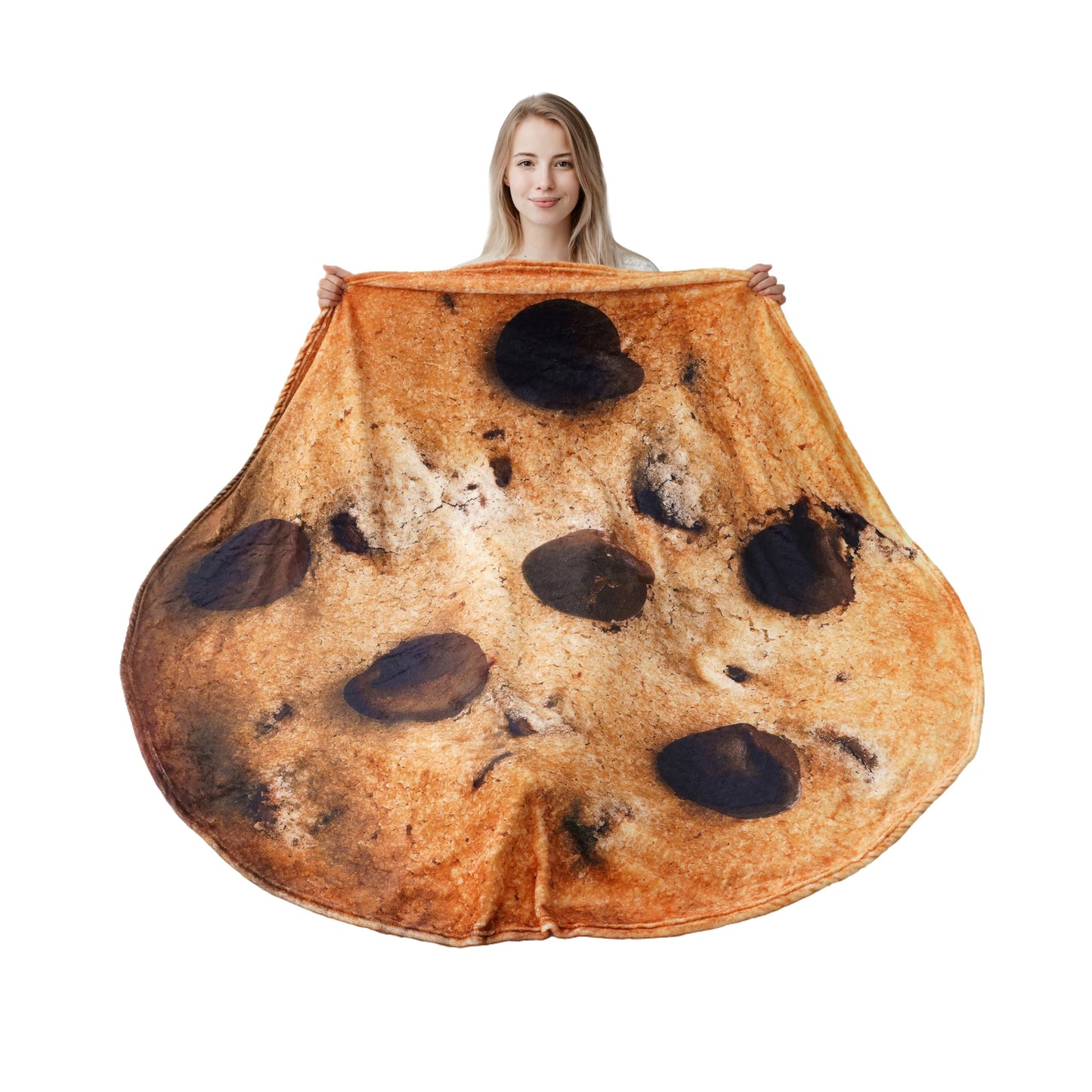 BATTILO HOME 71 Inch Chocolate Chip Cookie Blanket Adult Size, Soft and Comfortable Flannel Round Blanket, Giant Food Blankets That Look Like Food for Women/Teens/Men/Kids