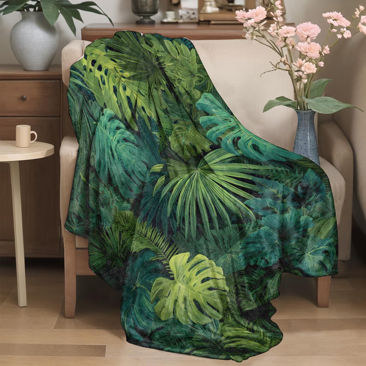 YCUFN Tropical Leaf Flannel Blanket 50"x60" Monstera Palm and Jungle Botanical Lightweight Throw Blankets Birthday for Nature Lovers Office Bedroom Sofa Travel Plant Home Decorate