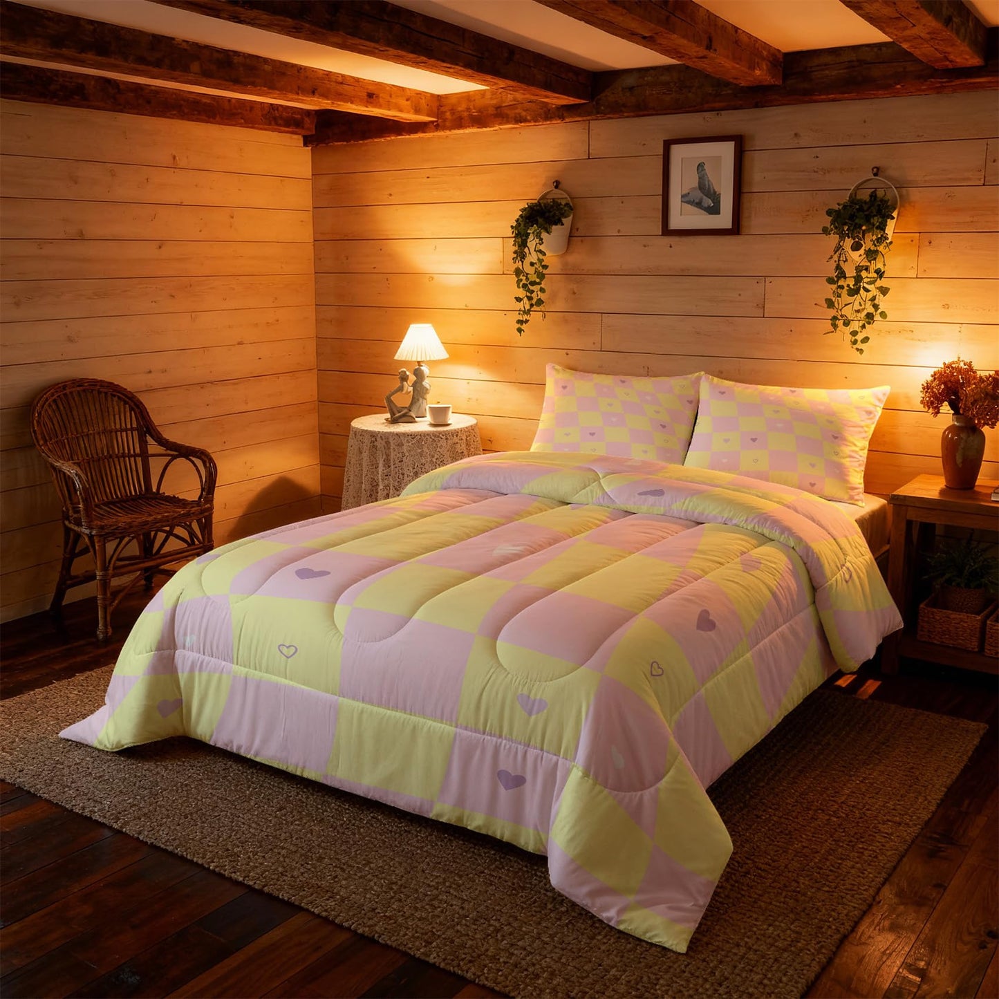 TANCAPRIUM Retro Geometric Comforter Set Twin - 70s Heart Bedding Set & 2 Pilow Cases for All Season - Soft Reversible Down Alternative 3 Piece. 70s Bedrom Decor