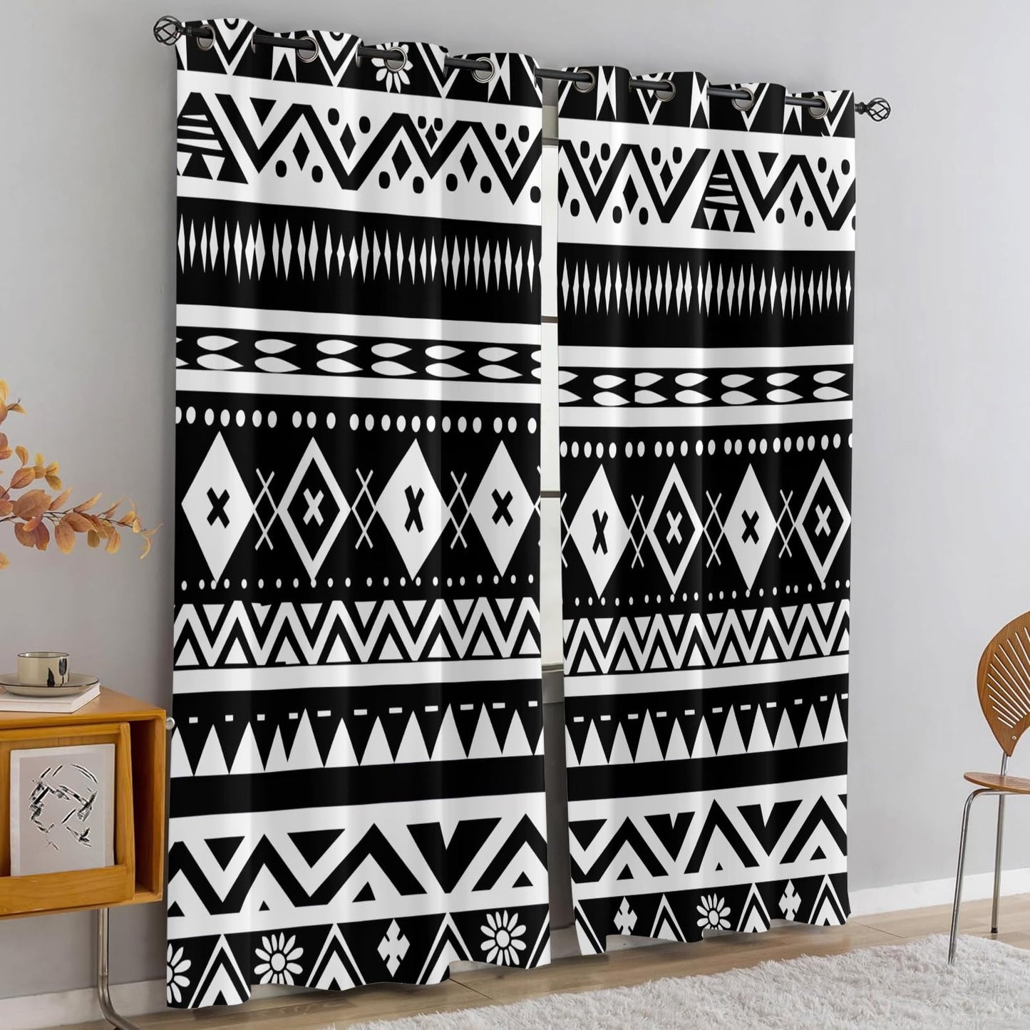 XAFIAUR Geometry Blackout Curtains, Aztec Printed Drapes, Ethnicity Art Thermal Insulated Drapes 2 Panels Darkening Window Curtain for Bedroom Living Room 31.5" W x 63" L x2