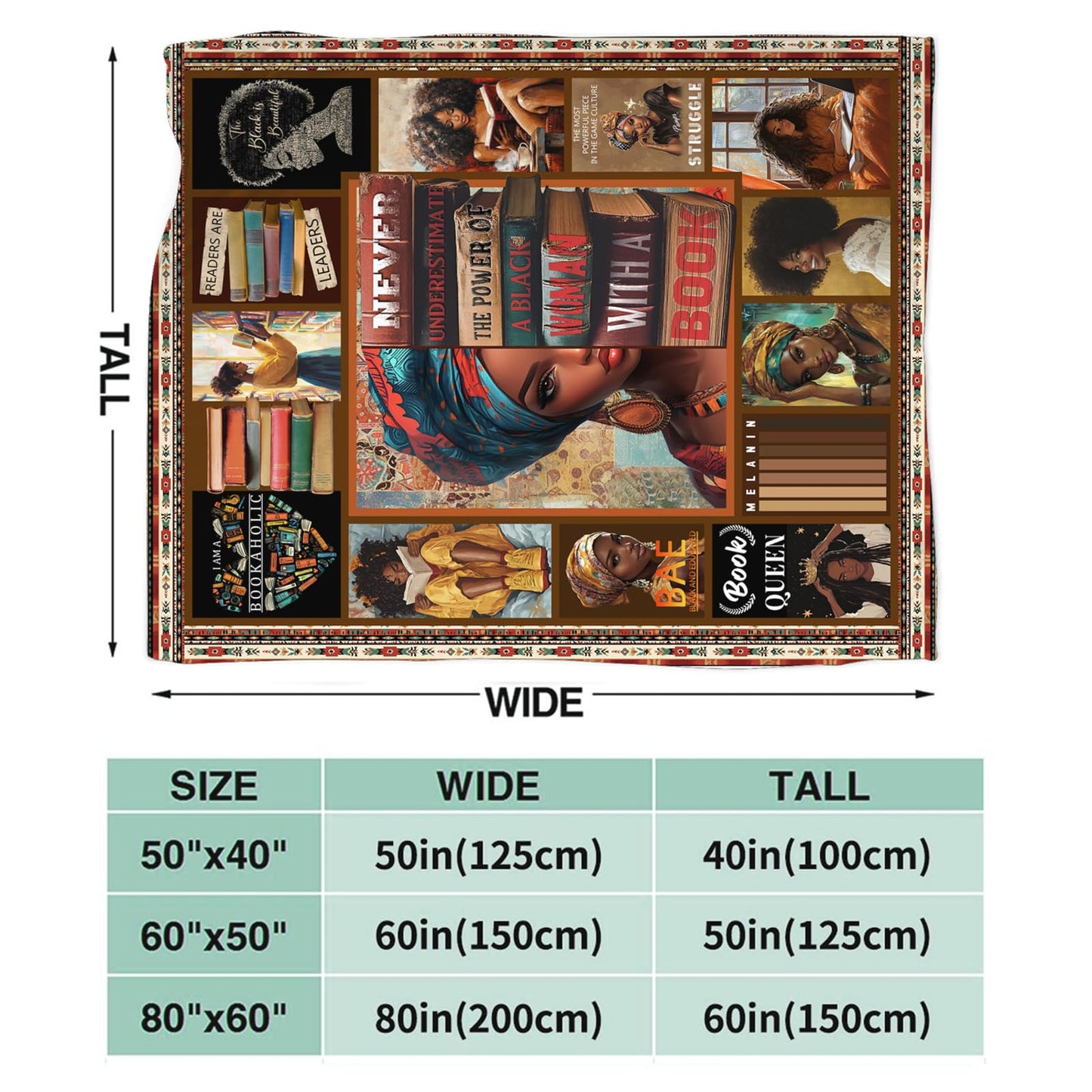 African American Gifts for Women, Book Lover Throw Blanket, Black Women Reading Flannel Blanket, Cozy Fleece Soft Stuff Blankets Gift for Girls Couch Sofa Bed 50" x 40"
