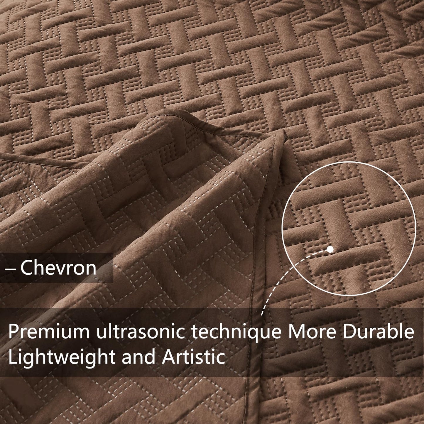 U-NICE HOME 3-Piece Quilt Set Full/Queen Size for All Season with Pillow Shams, Reversible Bedspread/Coverlet/Bedding Decor-Soft, Lightweight, Chocolate