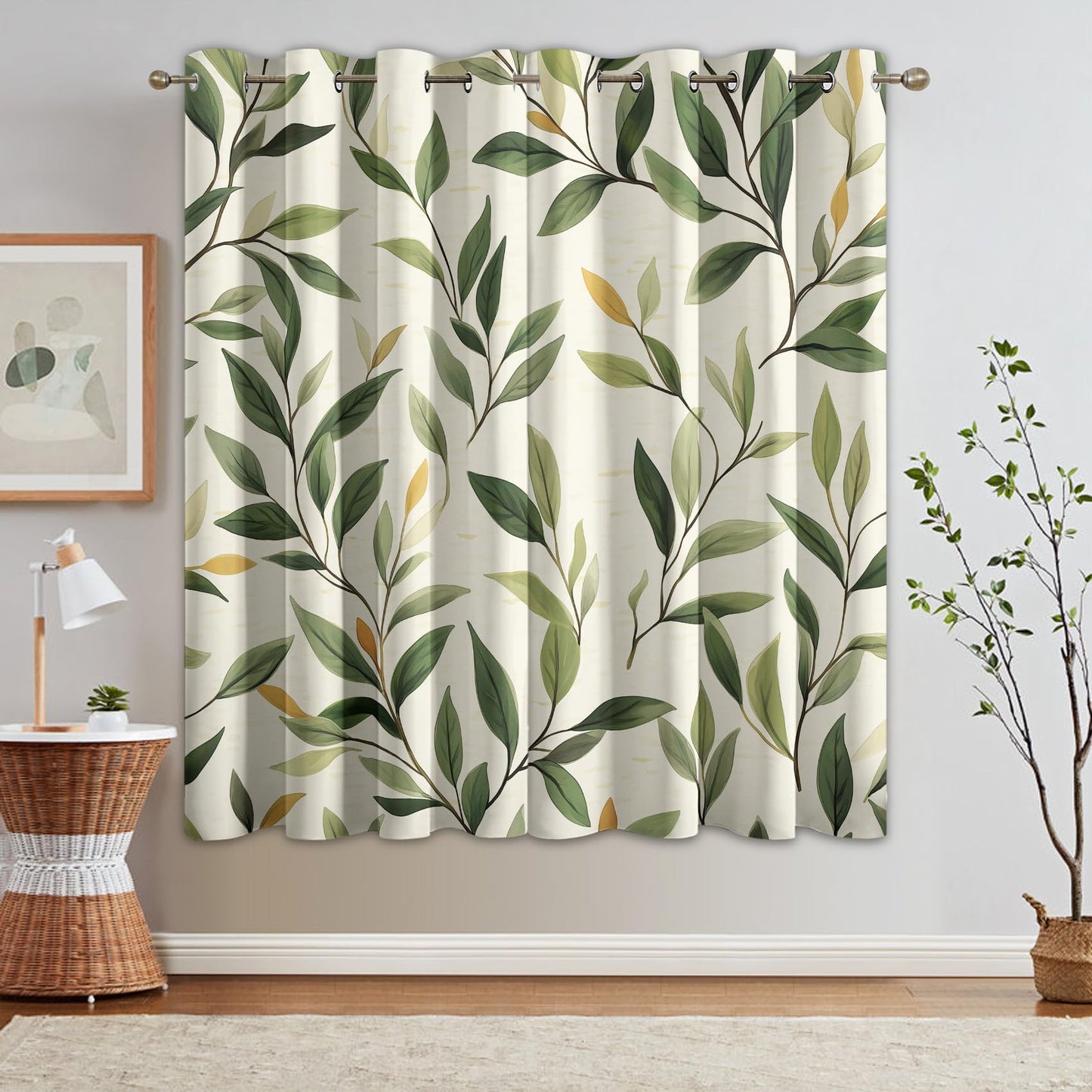 MOBEITI Green Leaf Curtains for Bedroom - Botanical Blackout Curtains for Bedroom Living Room, Leaves Window Curtain, Leaf Home Decor Curtain, Drapes 63 Inches Long 2 Panels Set