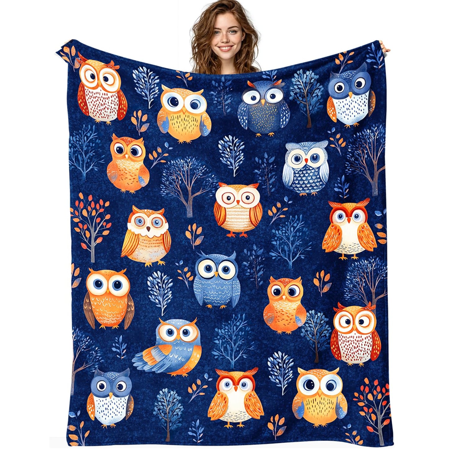 Cute owl Blanket owl Decor Cozy Animal Throw Super Soft Plush Flannel Fleece Blanket Gift for Kids Adults Men Women Ultra Warm & Lightweight Flannel, 50"X40"