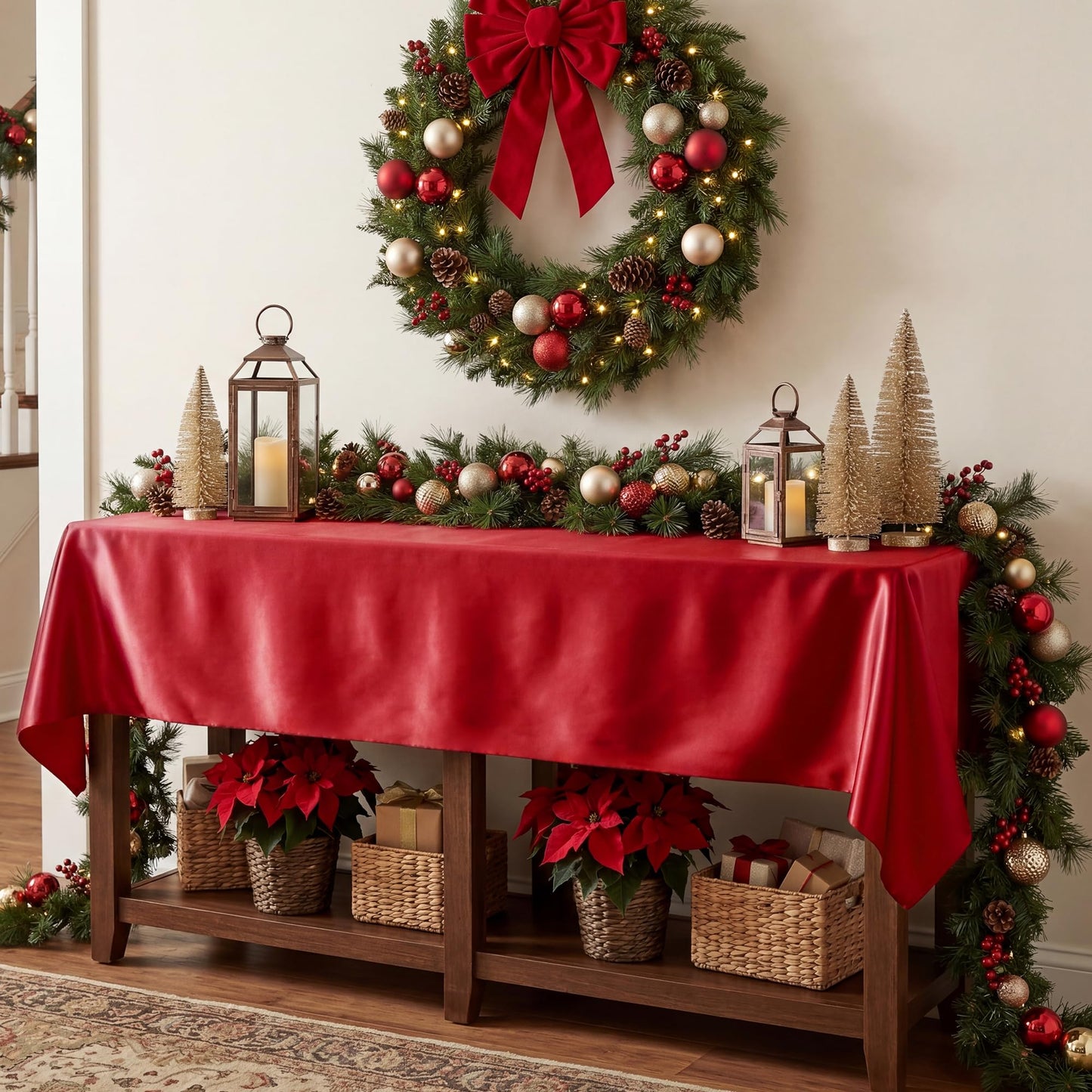COSINIA 4 Pack Red Satin Tablecloth 58 x 102 Inches, Rectangular Satin Table Cloths for Wedding Reception, Birthday Party, Graduation & Holiday Banquet Tables