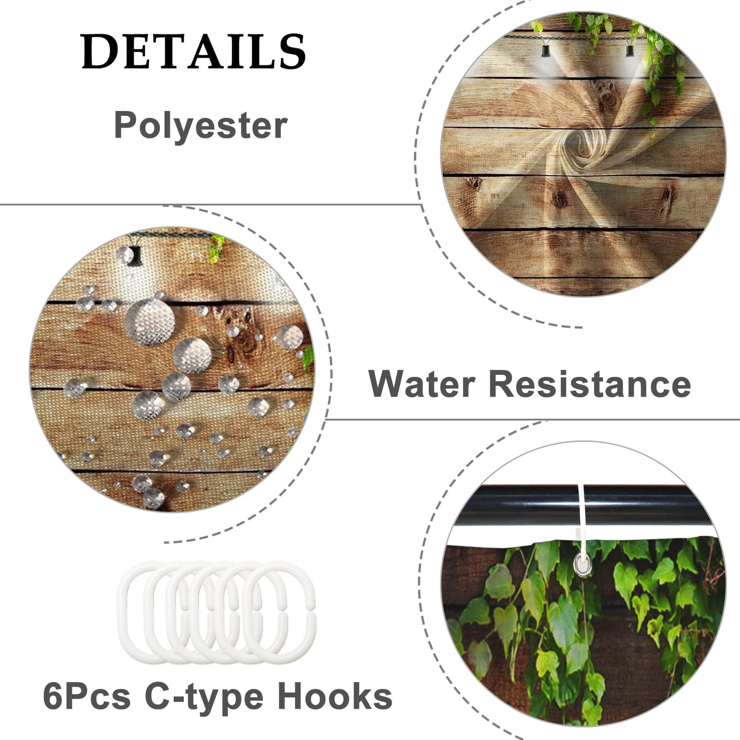 Baocicco Rustic Wooden Board Shower Curtain Brown Barn Wood White Light Bulb Green Leaves Shower Curtains Decorative for Bathroom Waterproof Fabric Shower Curtain with Hooks 36x72 Inches