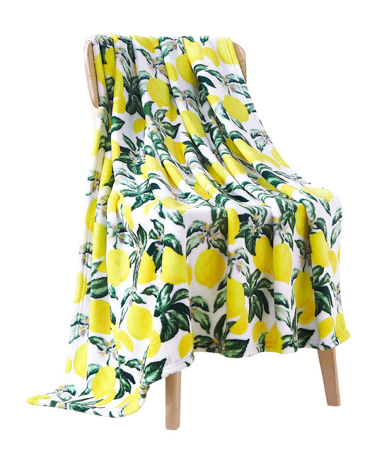Mother's Day Lemon Garden Fleece Throw Blankets: Soft Plush Accent for Sofa Couch Chair Bed Dorm or Travel