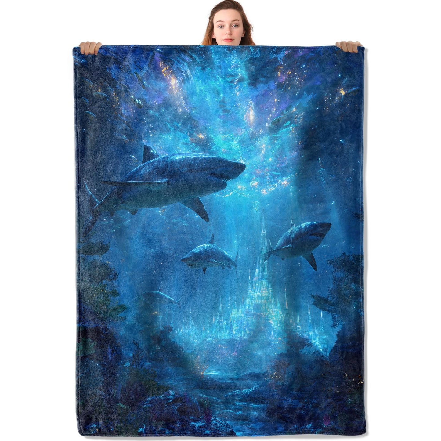 YCUFN Underwater Shark Flannel Blanket 50"x60" Fantasy Marine Life Lightweight Throw Blankets Birthday for Ocean Lovers Office Bedroom Sofa Travel Dreamy Home Decorate