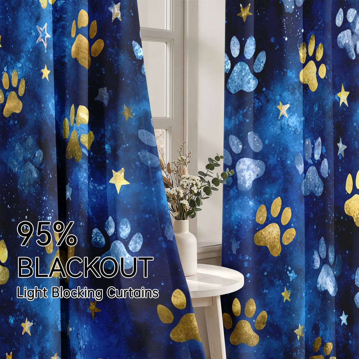 Mistwalk Boys Dog Cat Paw Curtains Blackout, 54 Inch Curtains for Bedroom & Living Room, Room Darkening Thermal Insulated Grommet Drapes, Kids Footprint Patterned Window Treatments