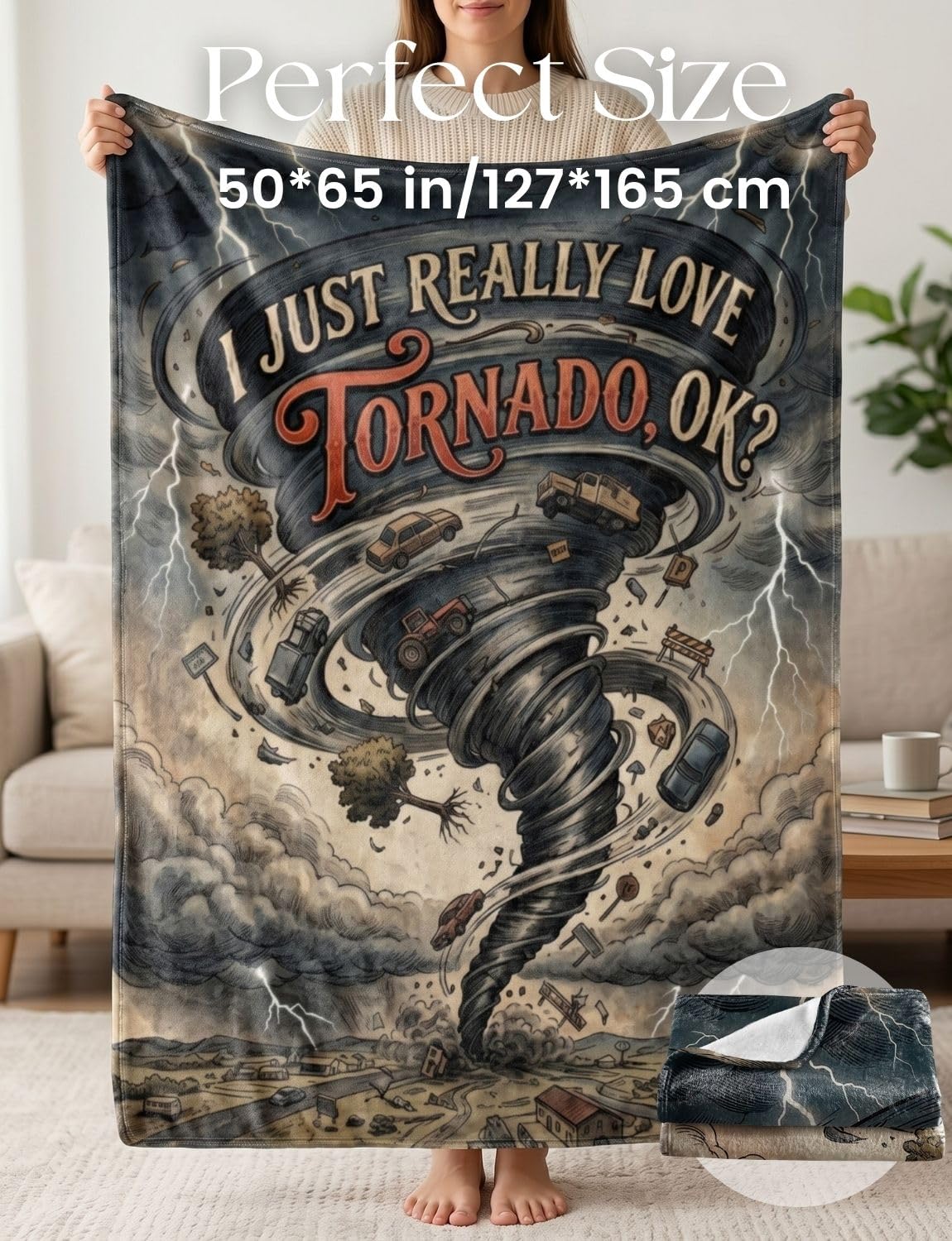 Tornado Gifts, Tornado Themed Flannel Blanket, Throw Blanket Gifts for Appreciation Christmas Birthday, 50x65 Inches