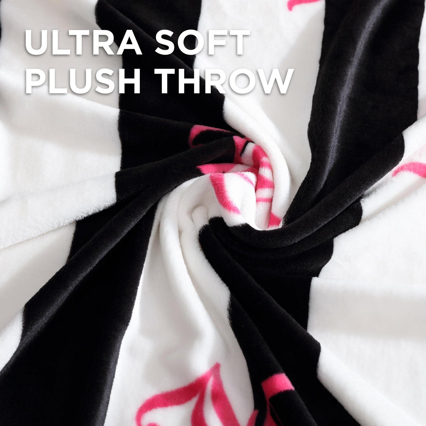 Juicy Couture Cabana Plush Black Striped 50"X70" Fuzzy Throw Blanket - Luxurious Microfiber Plush Blanket for Ultimate Comfort and Cozy Warmth