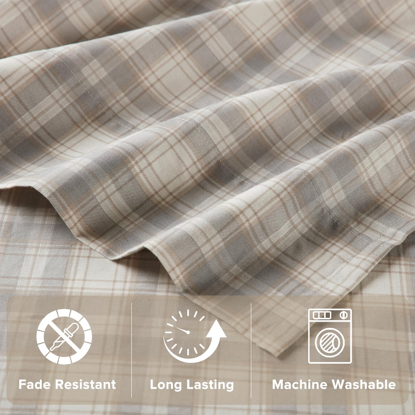 Comfort Spaces 100% Cotton Sheets Cal King, Breathable, Naturally Cool Cotton Sheets, Cotton Bed Sheets with 14" Elastic Pocket Fits up to 16" Mattress, All Seasons Sheet Set, Wesley Taupe 4 Piece