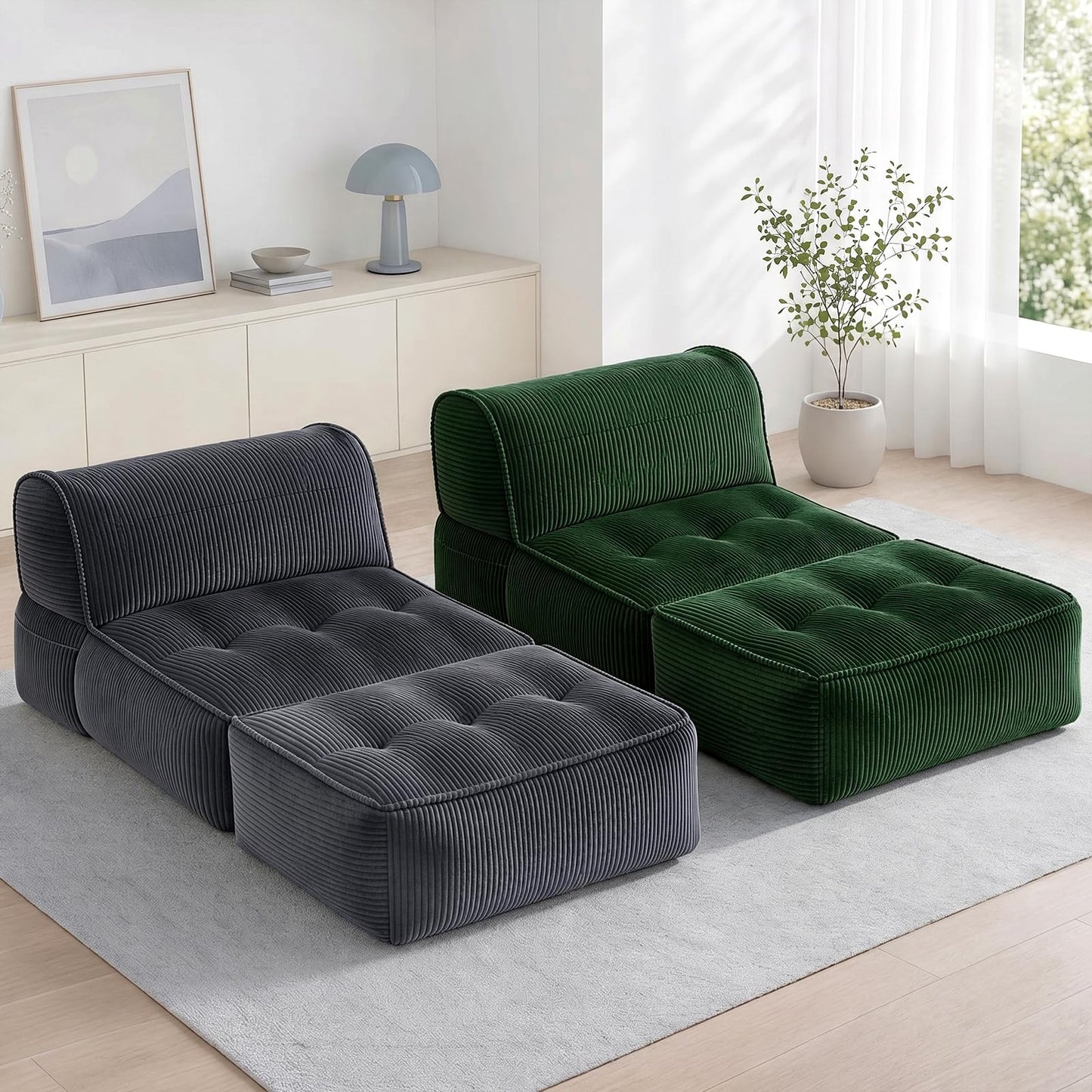 laapee Large Bean Bag Lounger Chair, Oversized Comfy Boneless Couch with High-Density Sponge, Foldable Floor Sofa for Adults, Living Room Bedroom Indoor,Gray