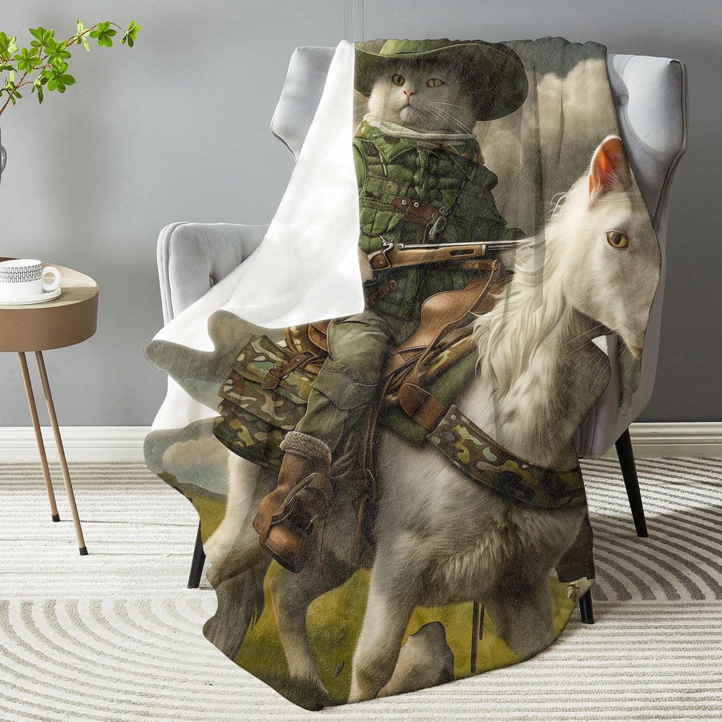 Funny Cat Throw Blanket - Soft Plush, Lightweight, Warm, Fuzzy Anti-Pilling Flannel Blanket for Couch, Bedroom, Travel, Bed- Comfy 50in×60in
