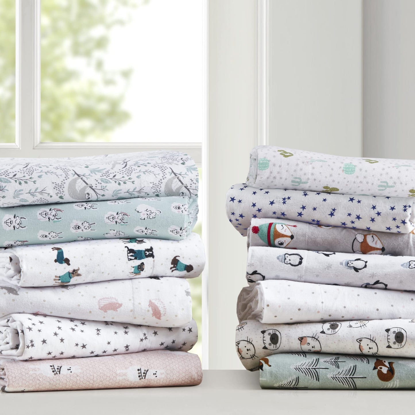 Intelligent Design Cozy Soft 100% Cotton Flannel Print Animals Stars Cute Warm, Ultra Soft Cold Weather Sheet Set Bedding, Full, Blue Stars 4 Piece