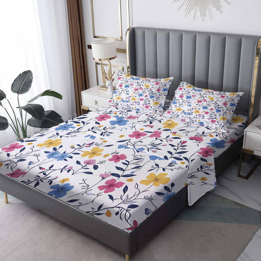 NOGAWA Colorful Floral Sheets Queen Size, Flower Botanical Bed Sheets, Patterned Bedding Sheets & Pillowcases 4 Piece Set - Soft Microfiber Deep Pocket Fitted Sheet & Flat Sheet & 2 Pillow Cases